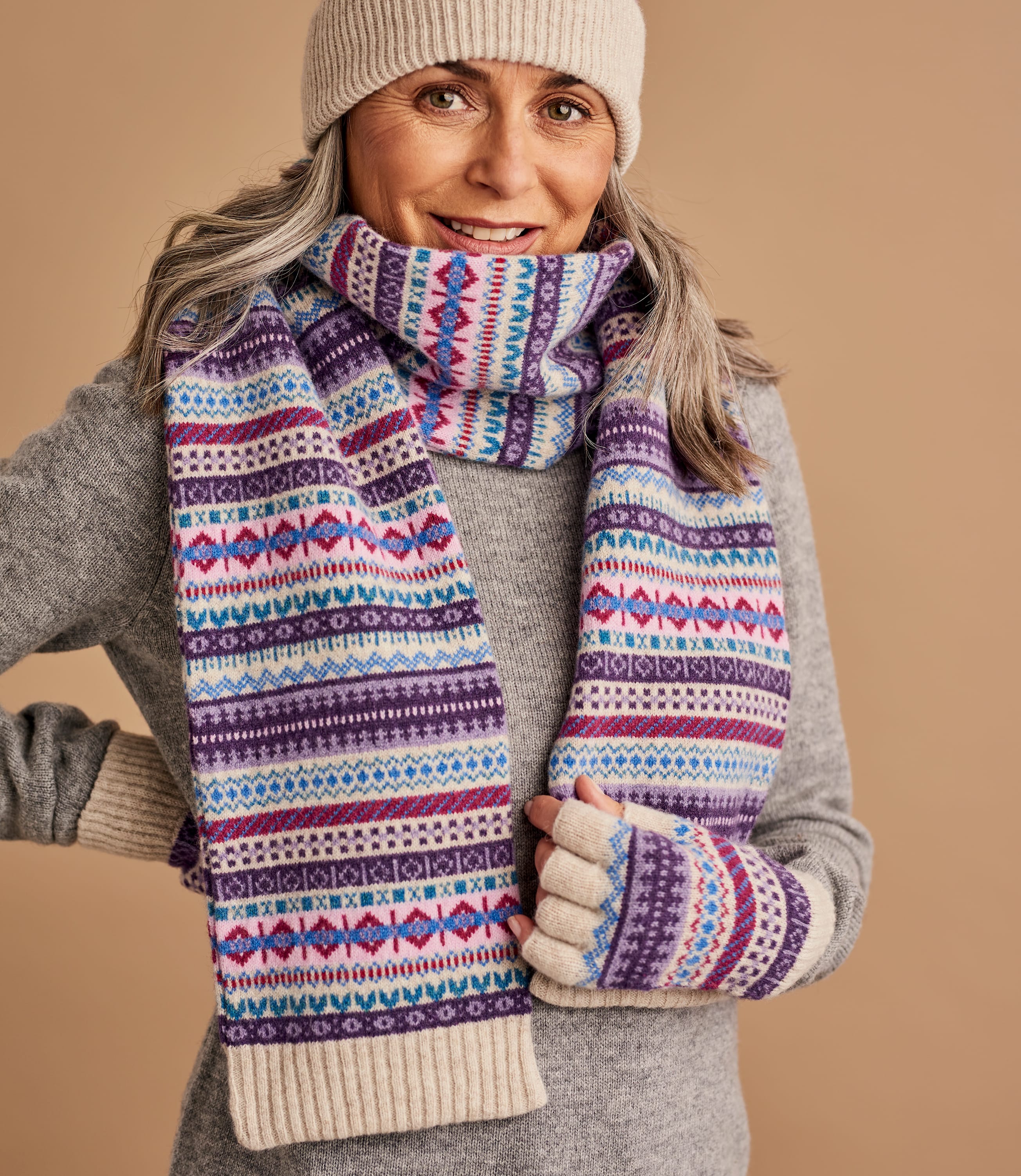 Multi Cream Womens Fairisle Scarf WoolOvers UK