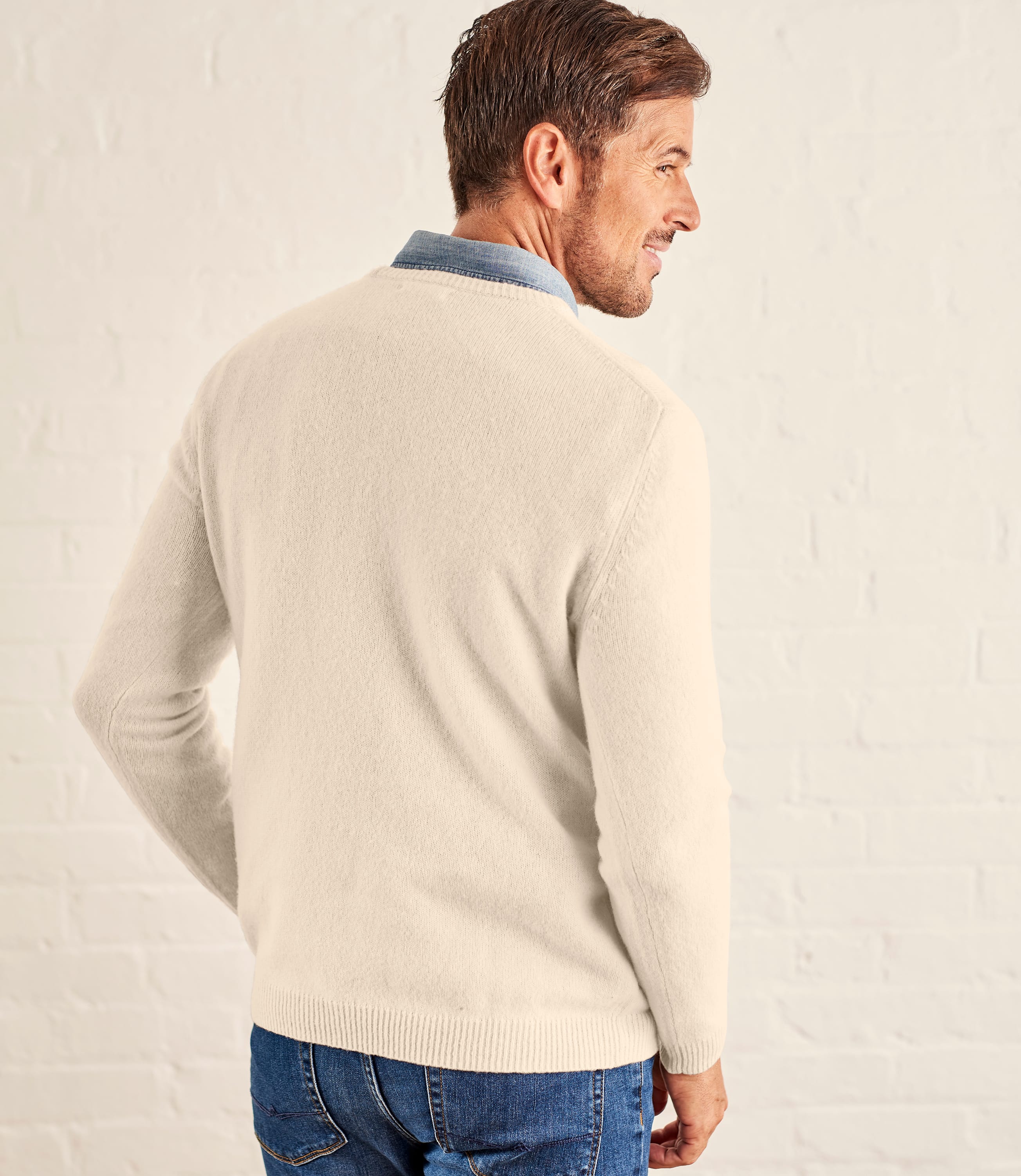 Cream Mens Lambswool Crew Neck Jumper WoolOvers UK