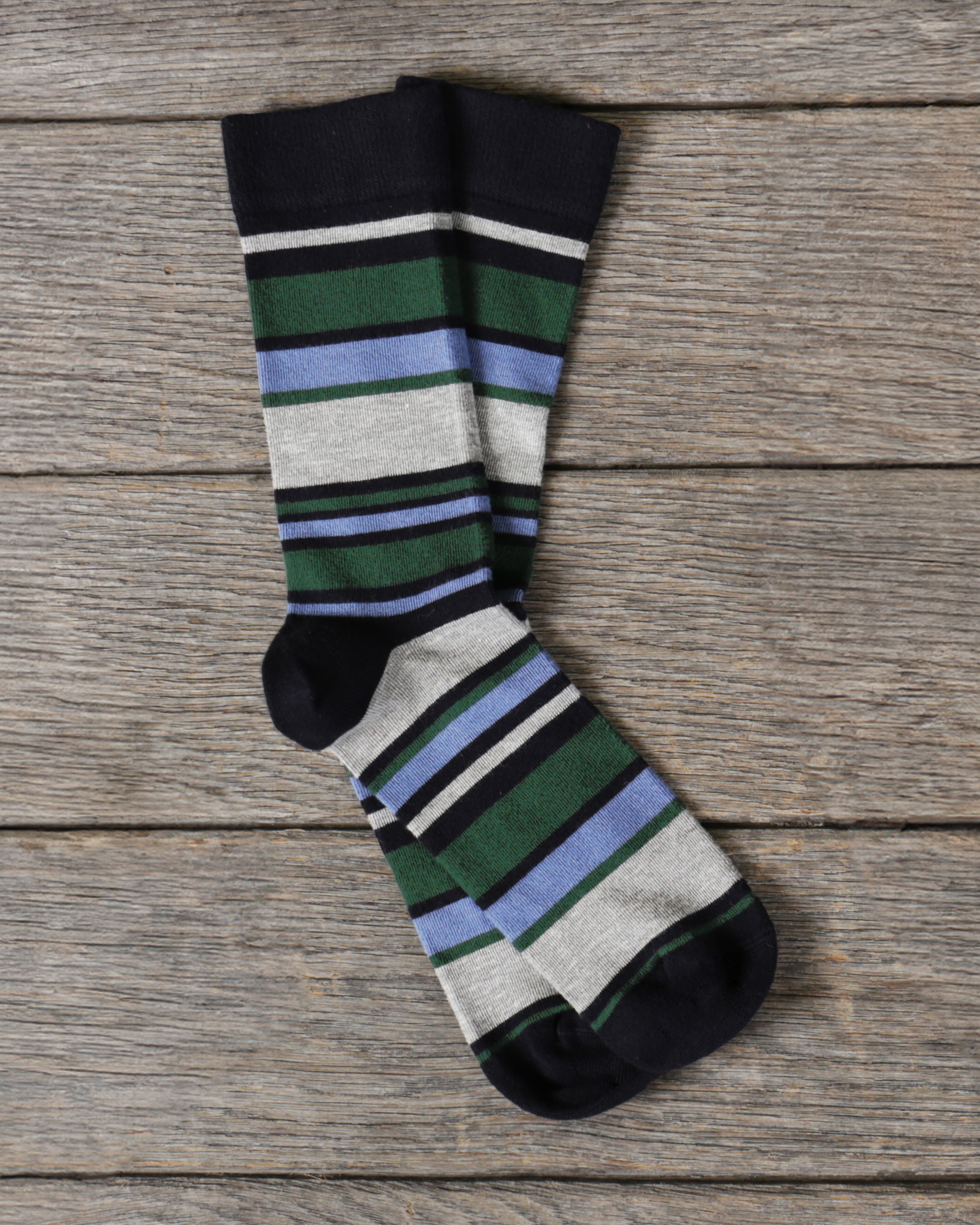 Blue/Green | Mens Bamboo Variated Stripe Ankle Sock | WoolOvers US