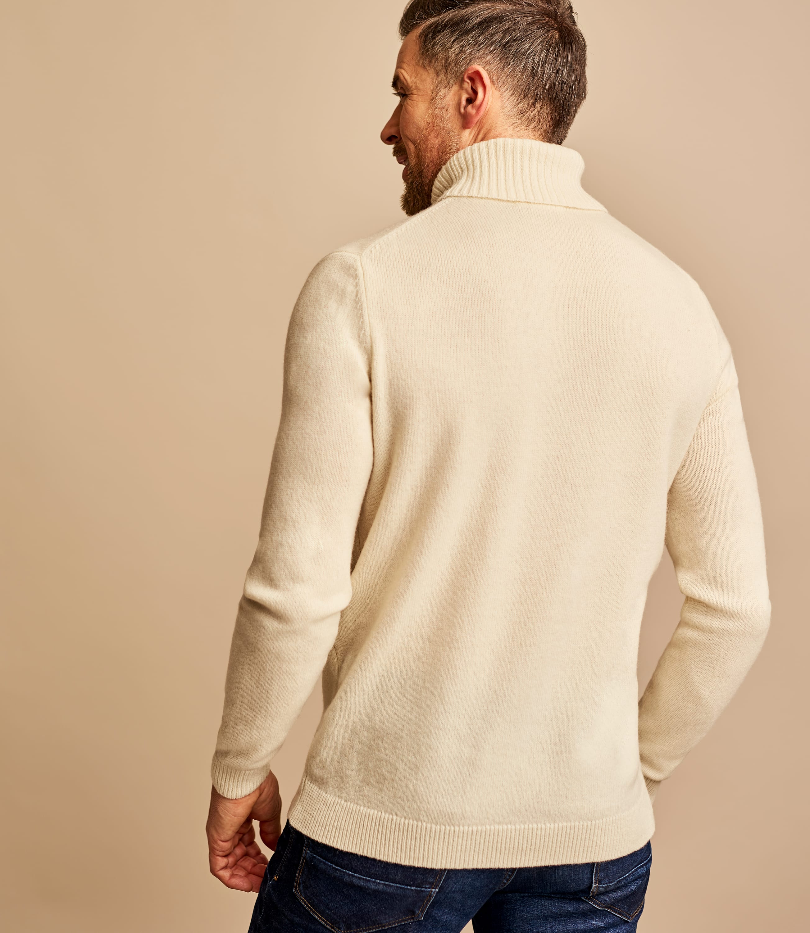 Cream Pure Lambswool Knitted Polo Neck Jumper WoolOvers UK