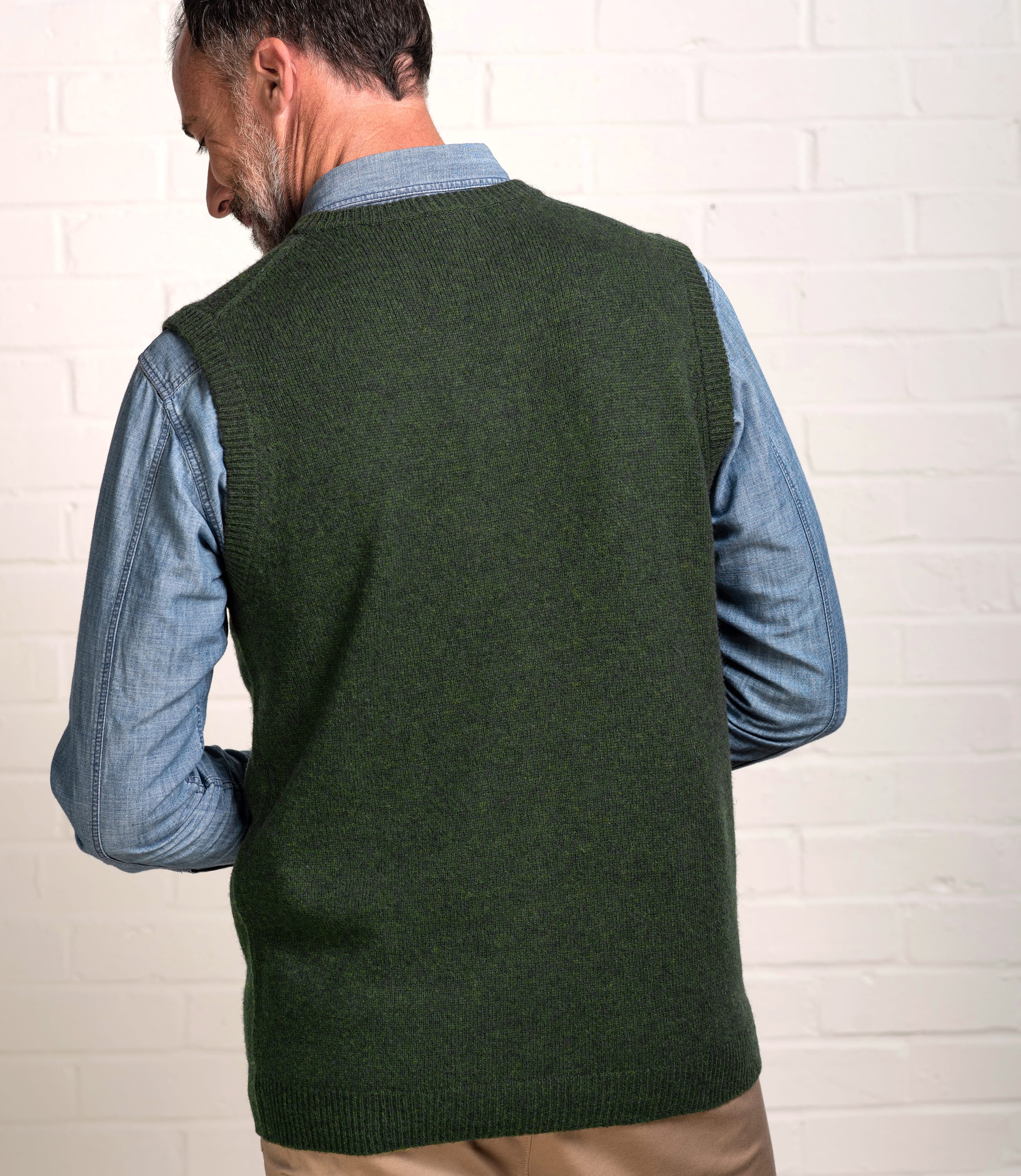 Tweed Green | Mens Lambswool Knitted Slipover | WoolOvers AU