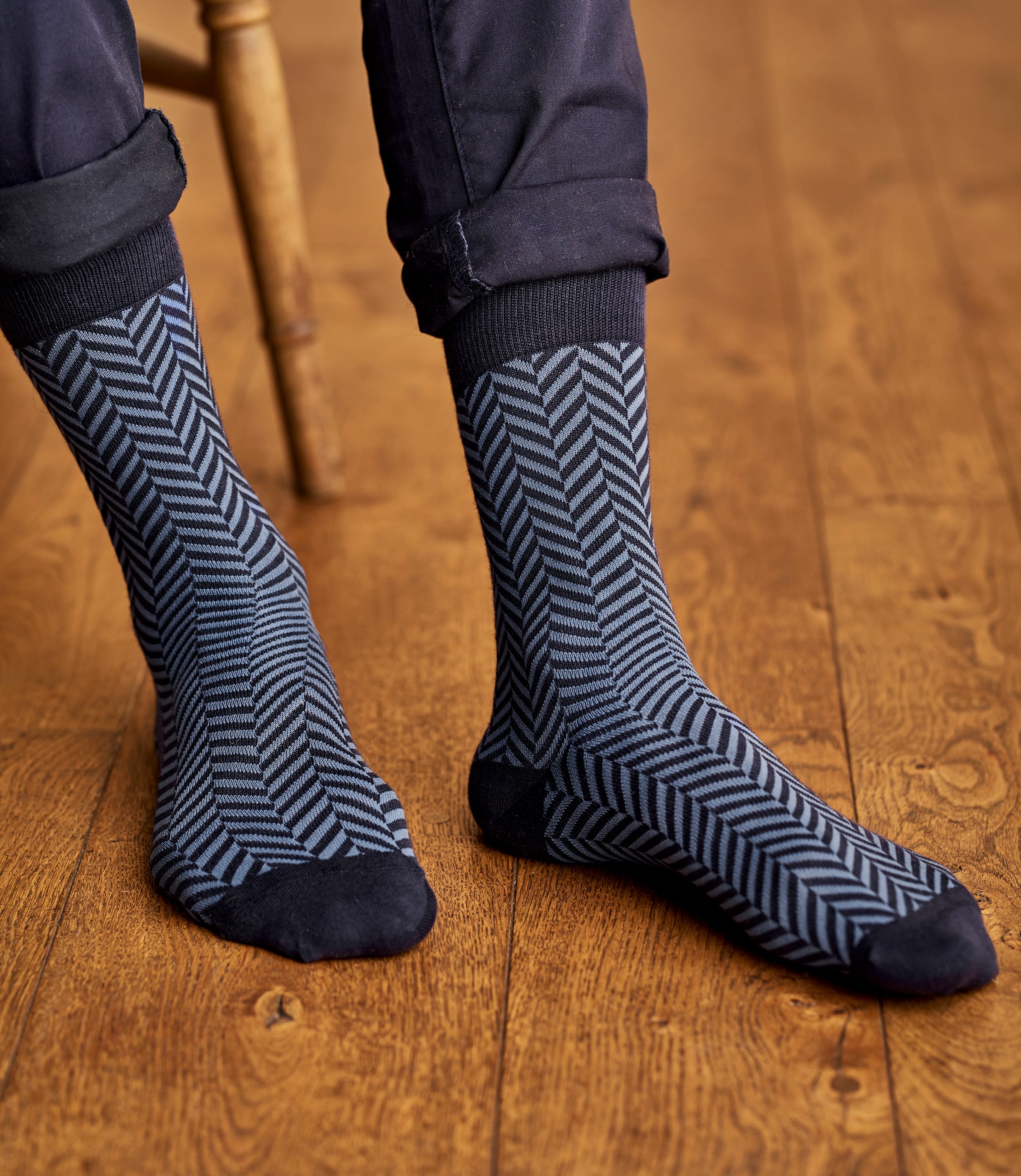 Dark Navy/Storm | Mens Pima Cotton Herringbone Sock | WoolOvers US