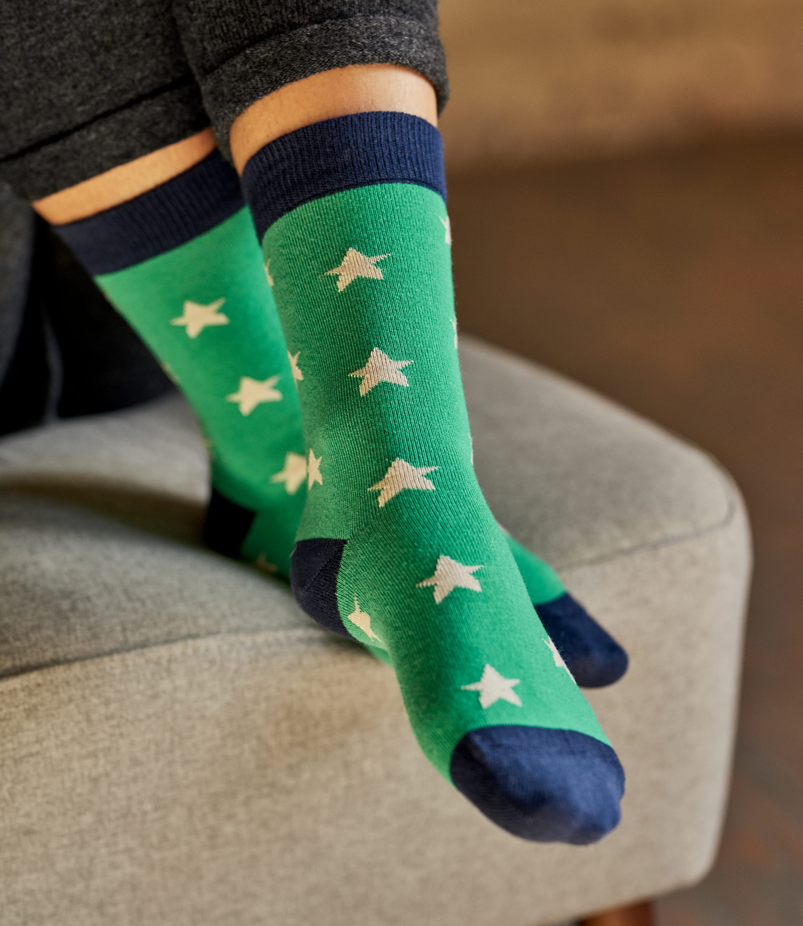 Fern/Grey/Navy | Womens Bamboo Star Sock | WoolOvers UK