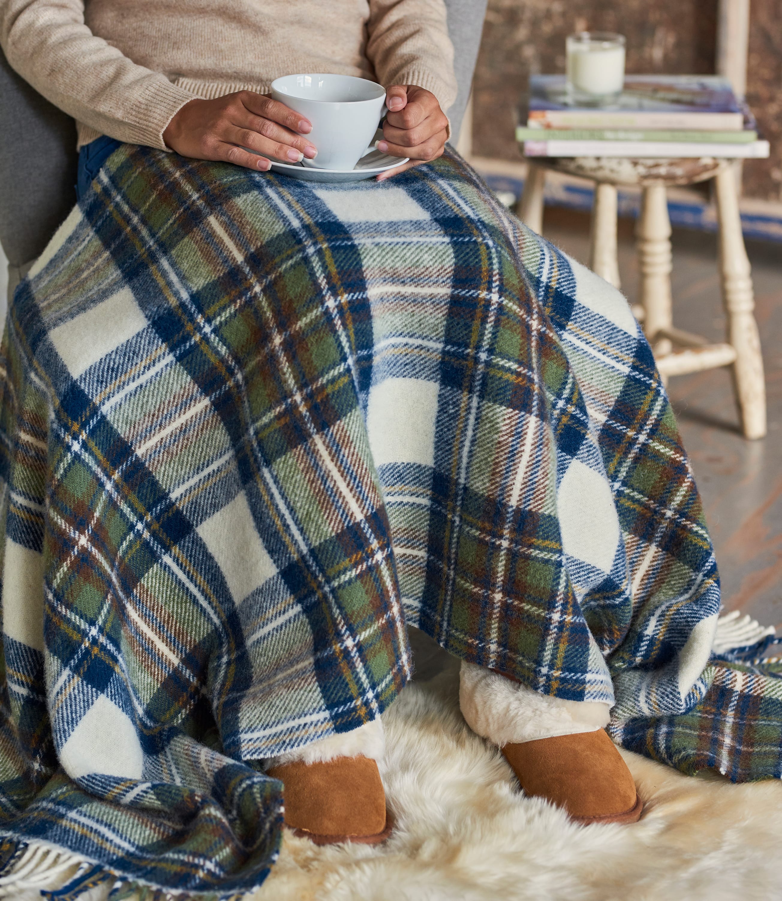 Muted Blue Pure Wool | Pure Wool Tartan Knee Blanket