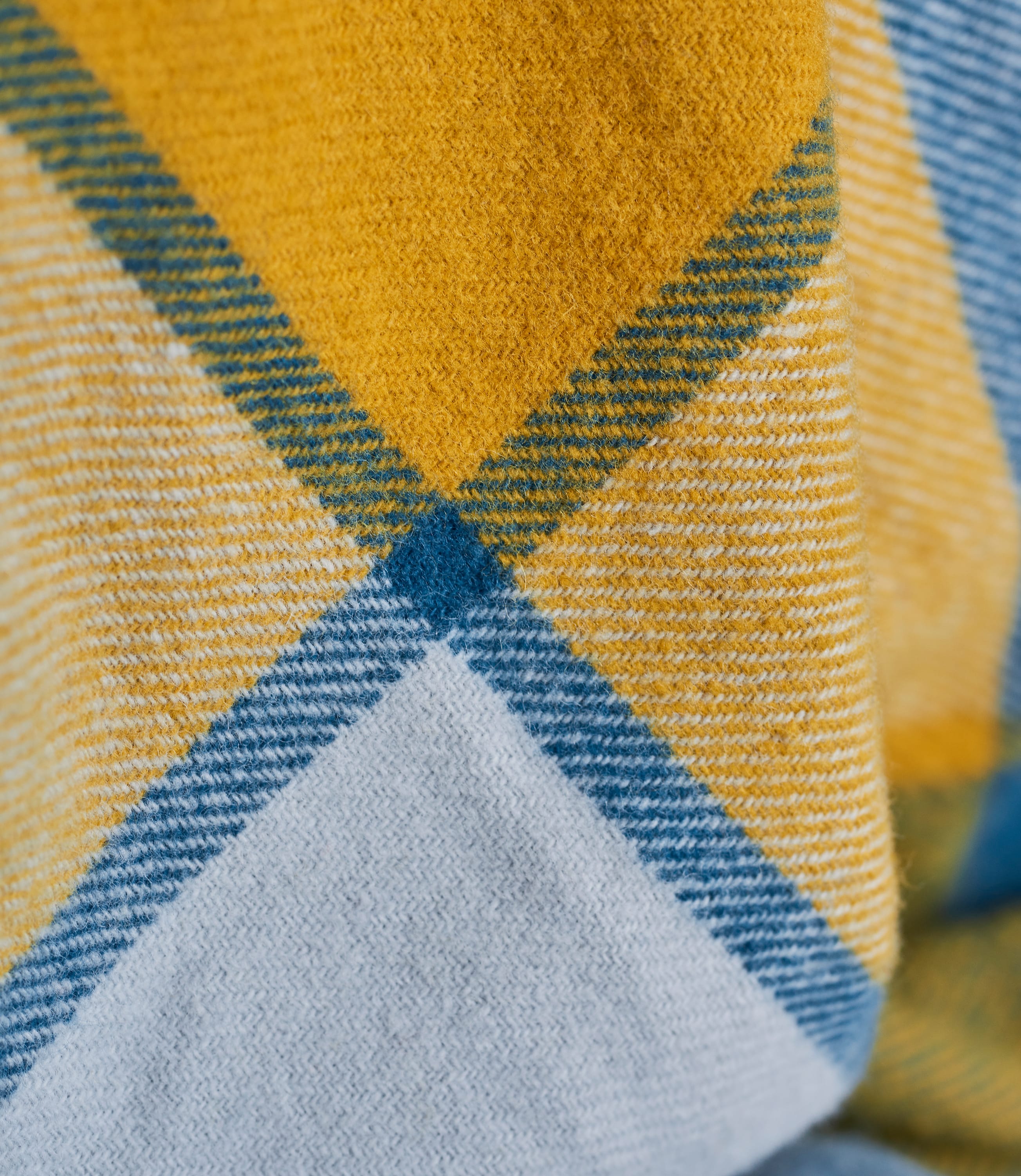 Ink/Yellow Pure New Wool Block Check Throw WoolOvers UK