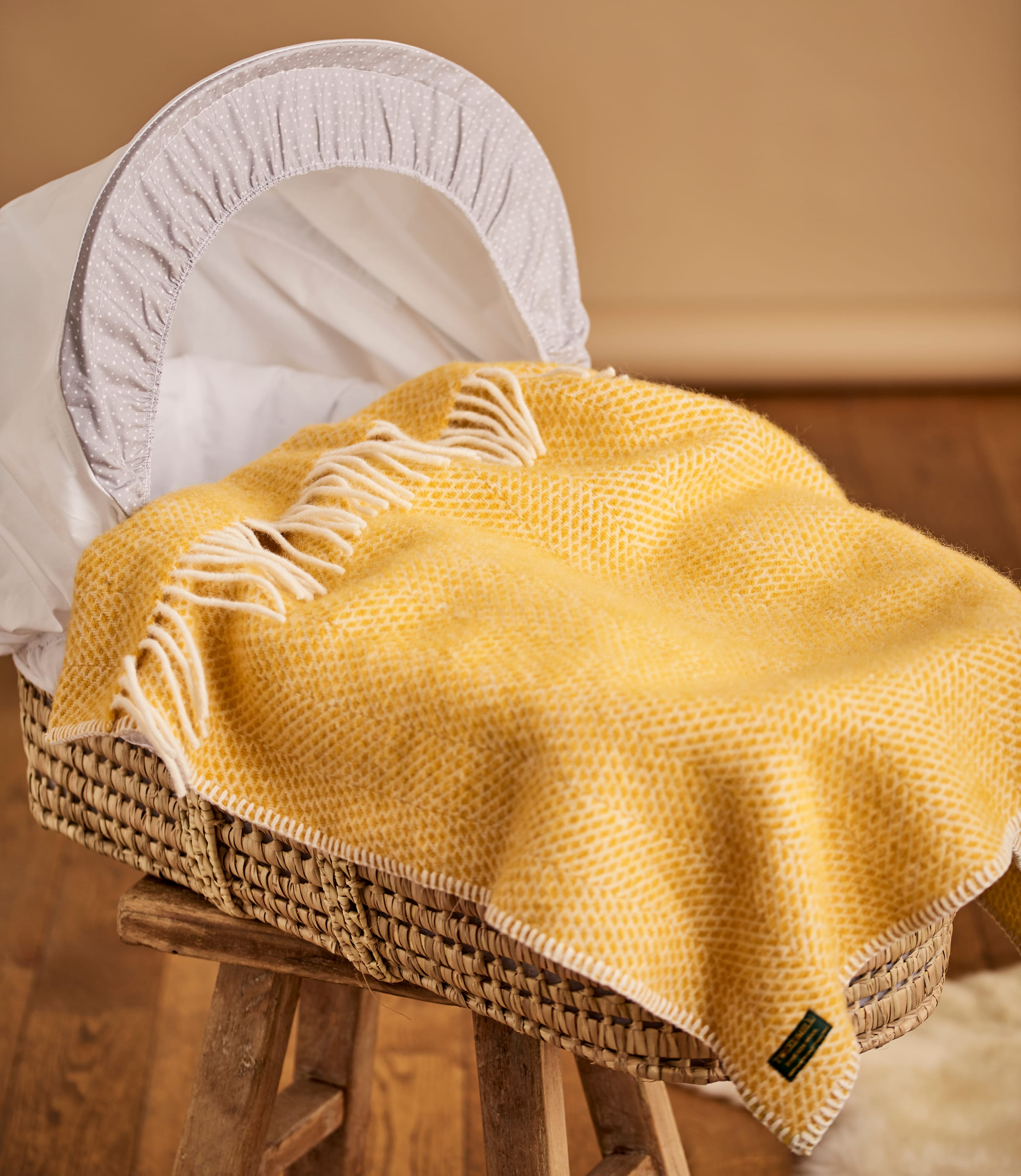 Beehive Yellow Pure New Wool Pram Blanket WoolOvers UK