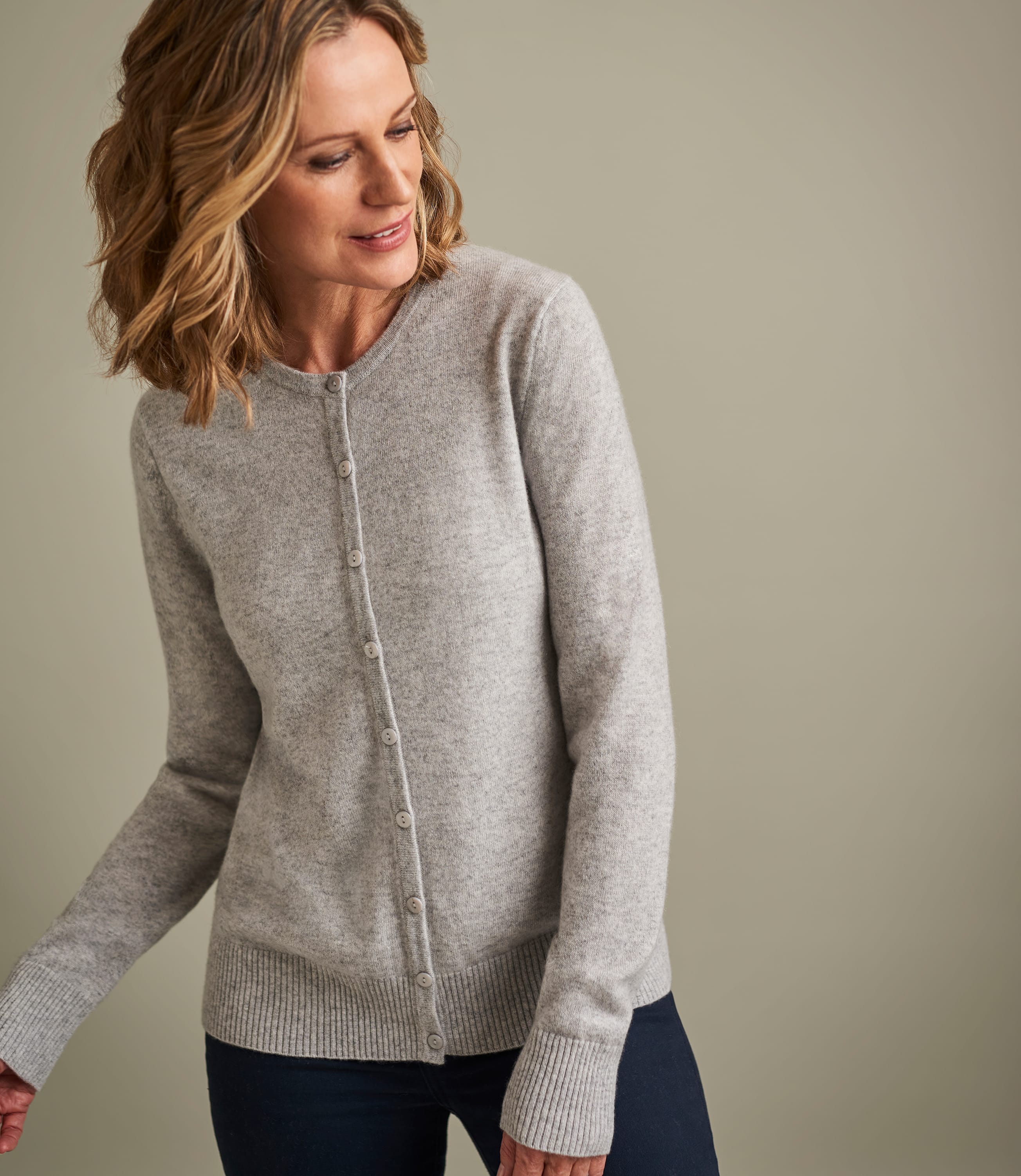 Marble | Womens Luxurious Pure Cashmere Crew Neck Cardigan | WoolOvers UK