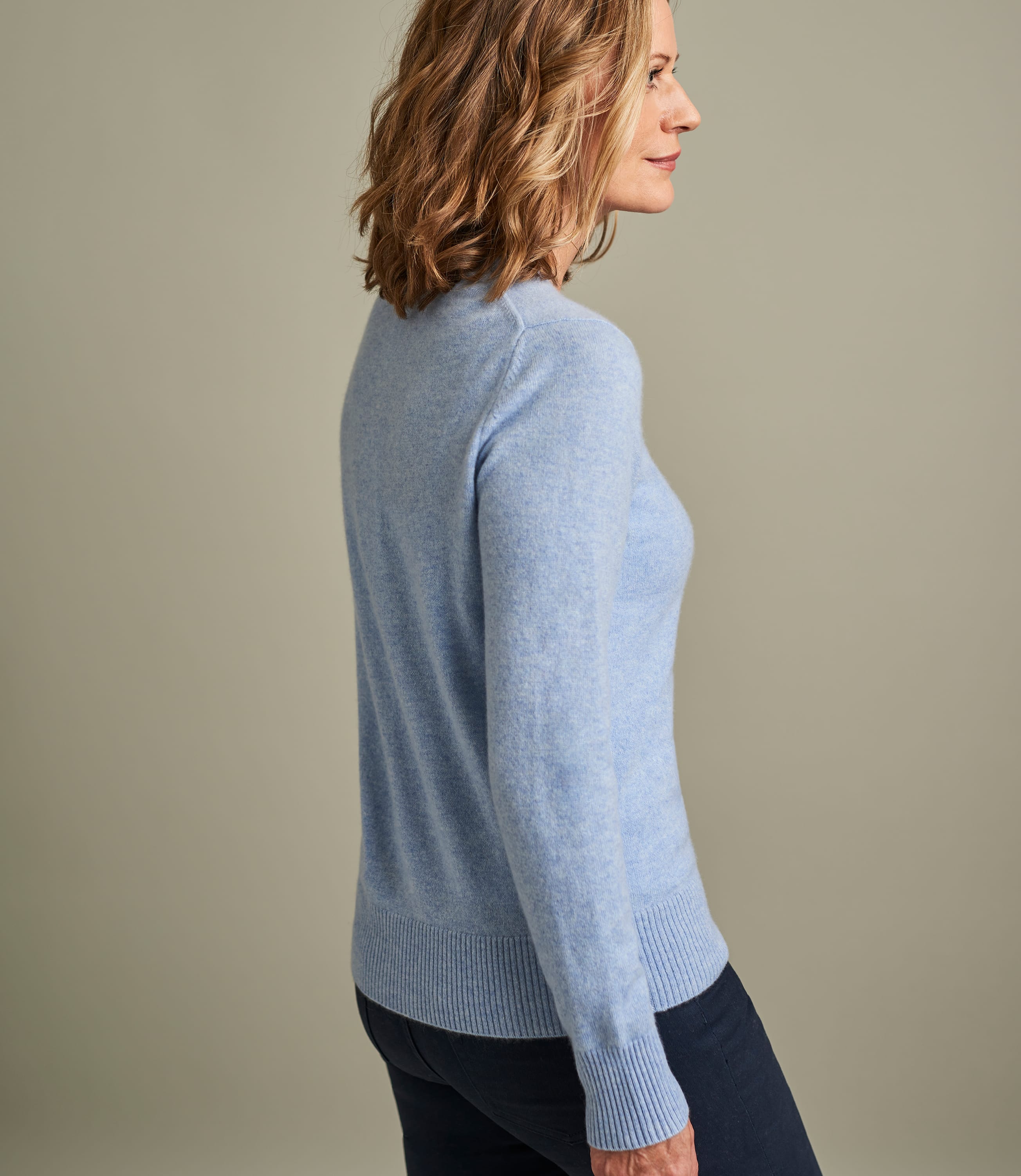 Pale Blue Marl Pure Cashmere | Womens Luxurious Pure Cashmere Crew Neck ...