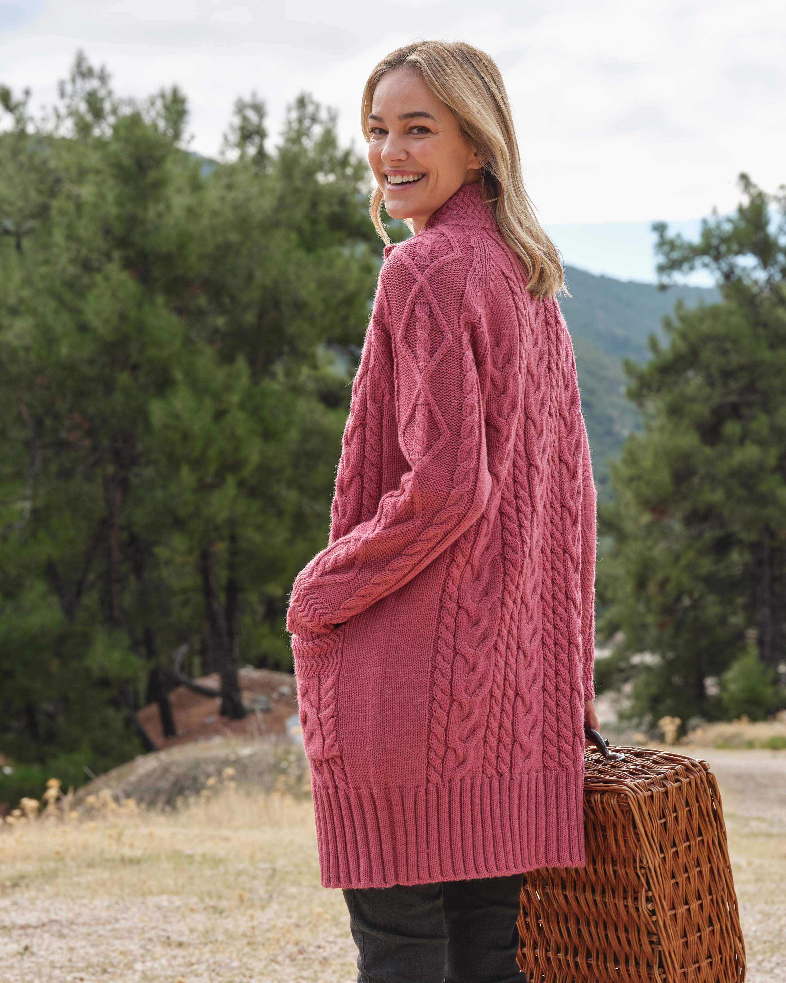 Spring Berry | Pure Wool Aran Coatigan | WoolOvers US