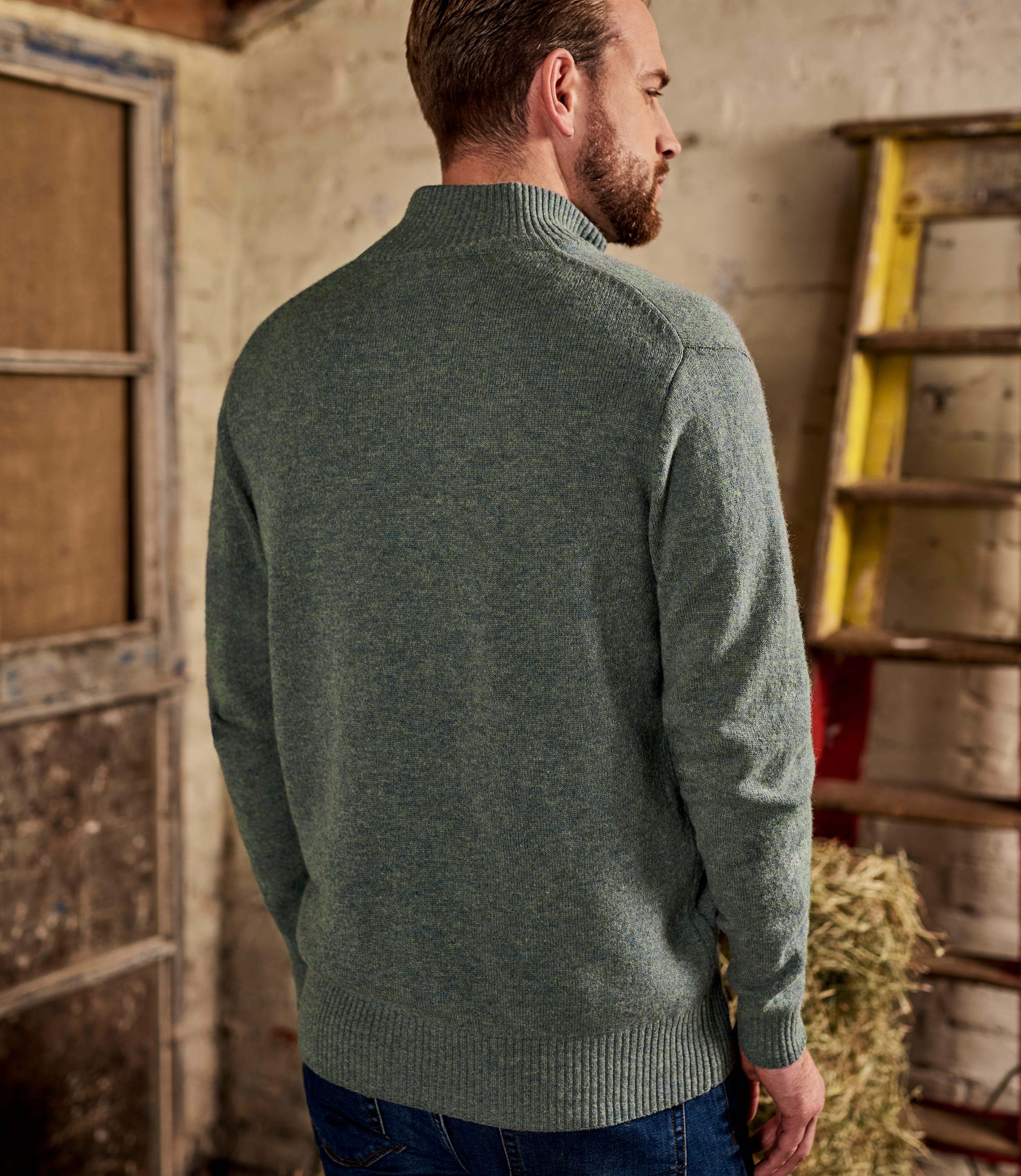 Green Mist Pure Lambswool Mens Lambswool Lincoln Zipper Cardigan