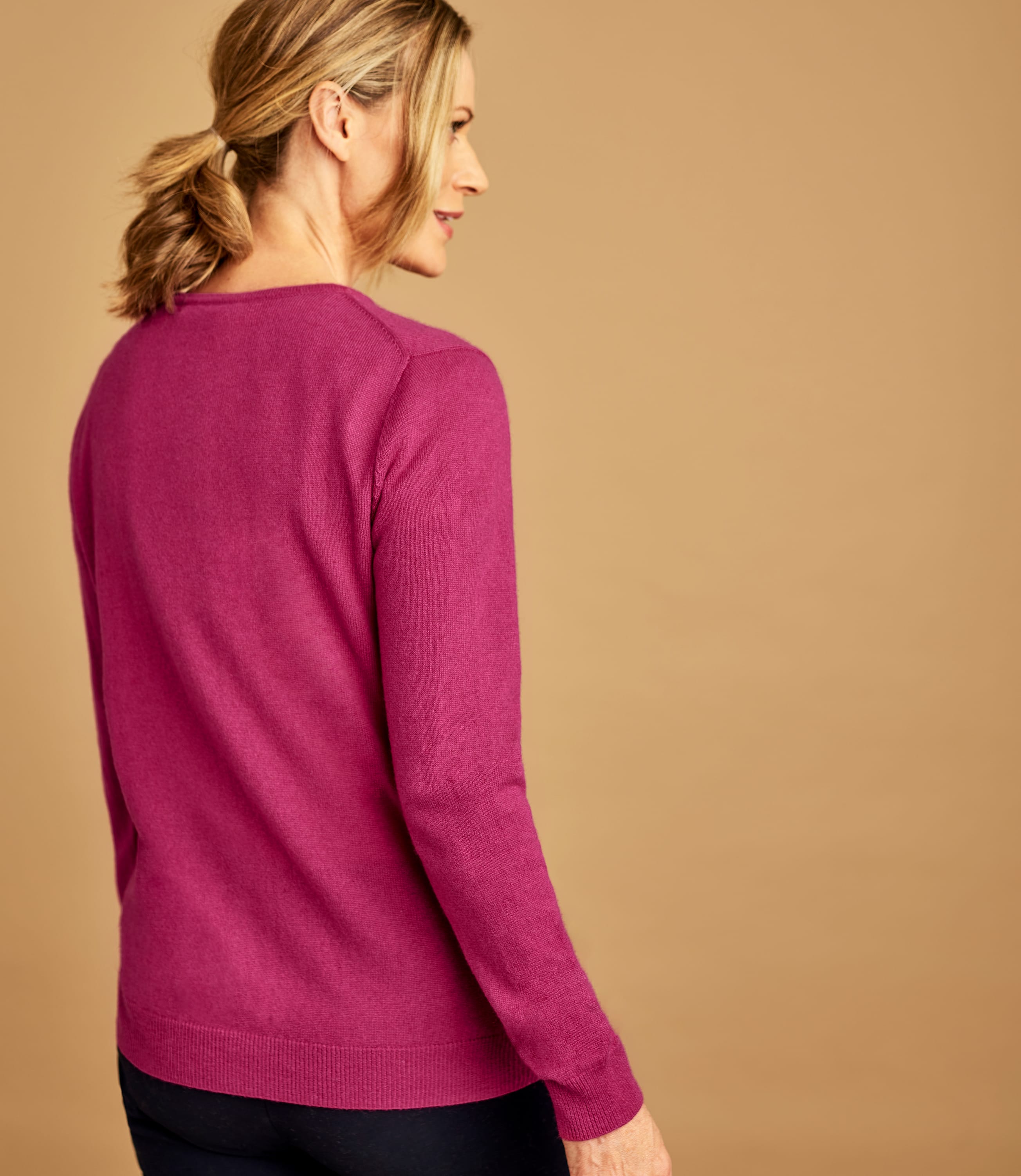 Dahlia Pink | Cashmere Merino Crew Neck Cardigan | WoolOvers UK