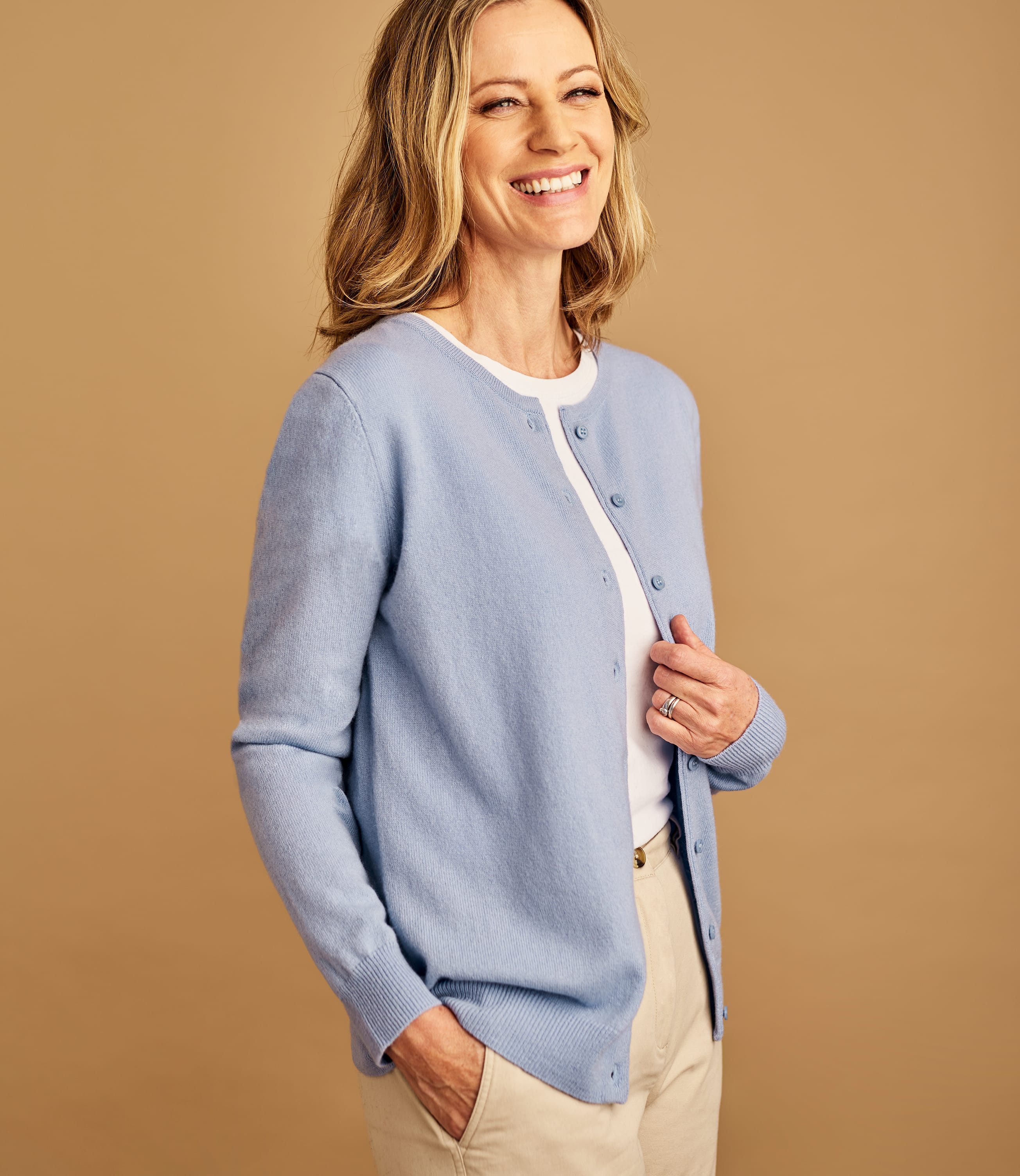 Periwinkle | Womens Cashmere Merino Classic Crew Neck Cardigan ...