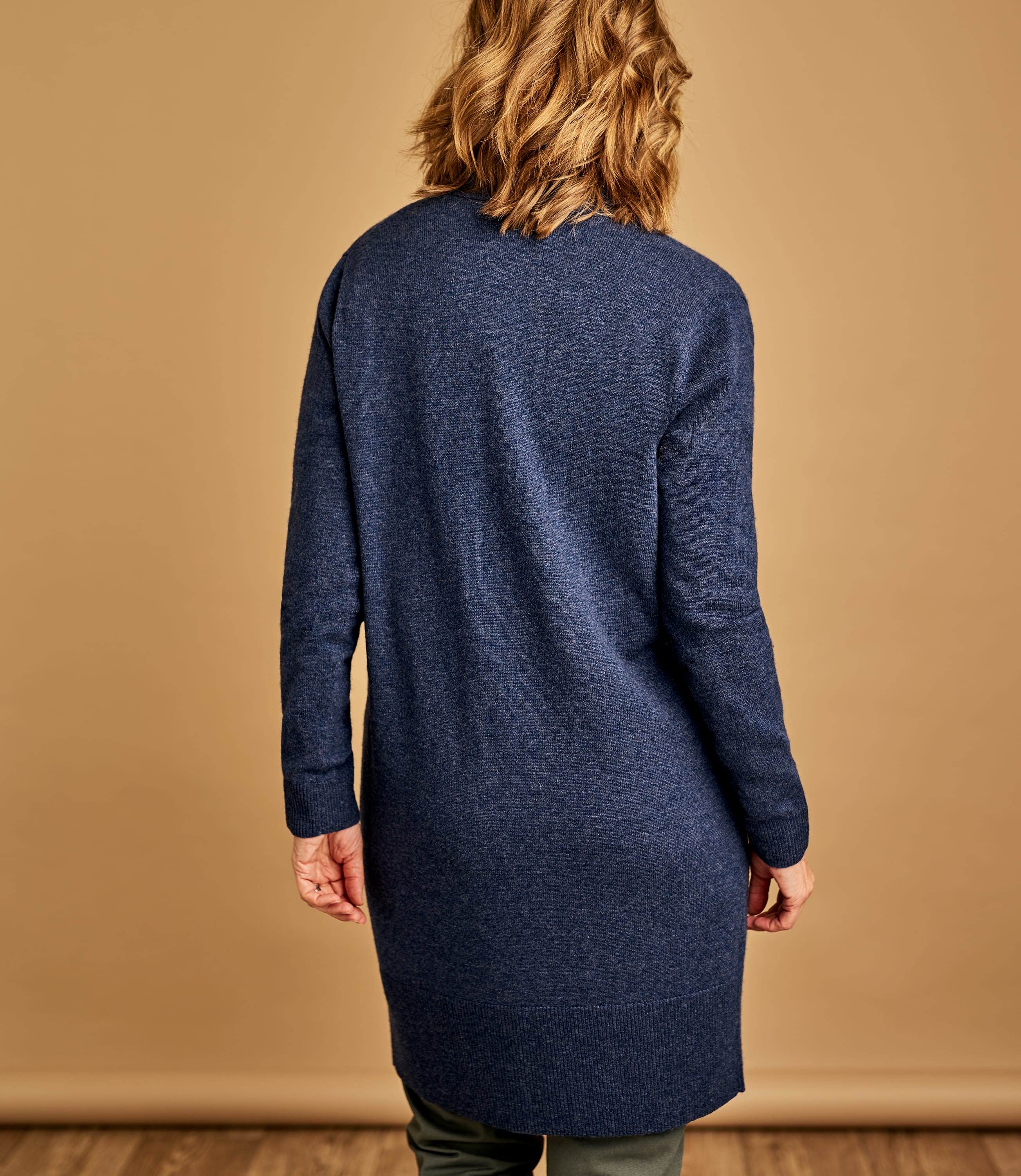 Denim Marl | Cashmere & Merino Open Long Cardigan | WoolOvers US