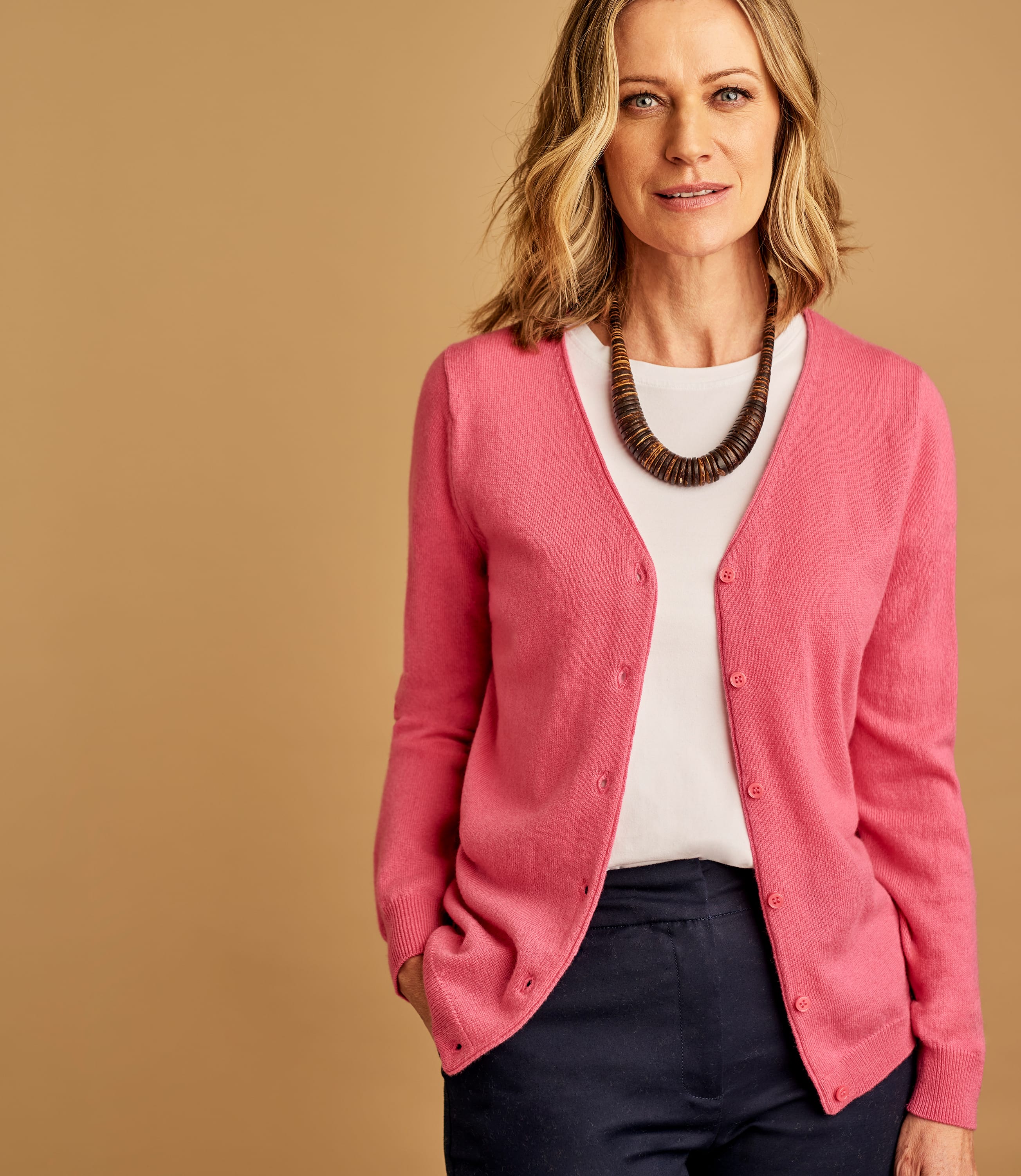 Rose Malabar Cardigan  classique   col V  Femme 