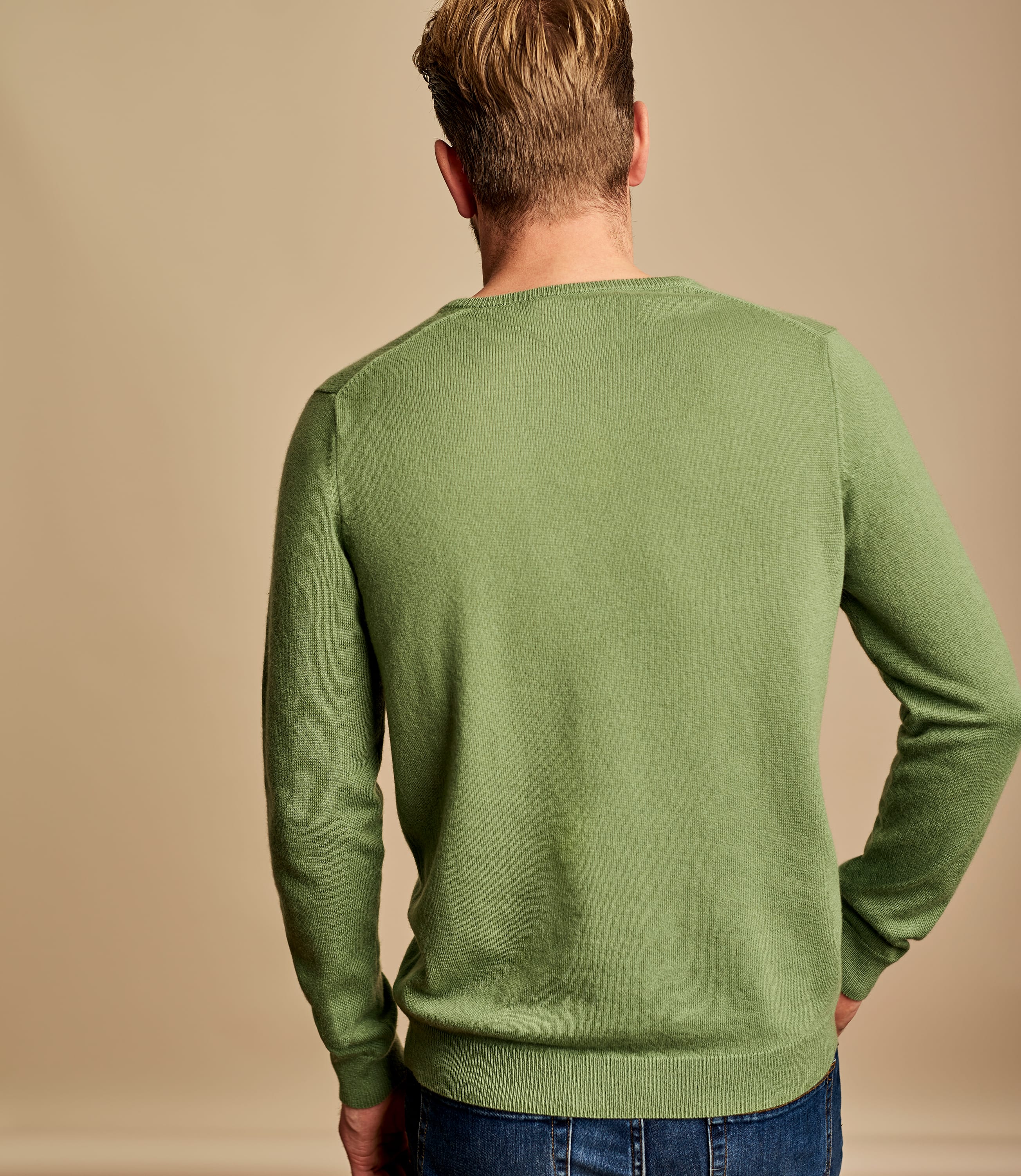 Pear Green 20 Cashmere & 80 Merino Mens Cashmere & Merino V Neck