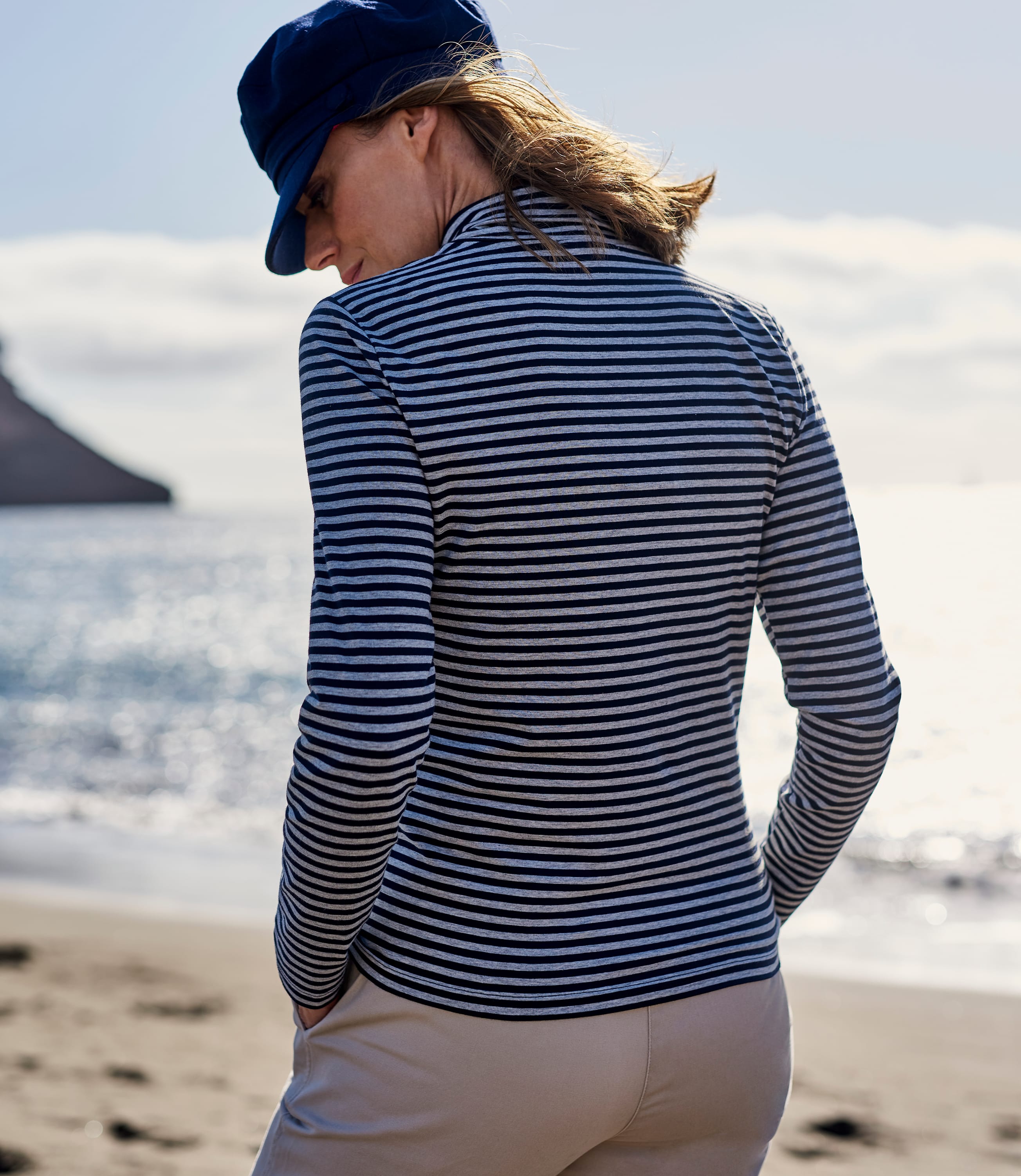Navy/Grey Womens Stripe Slim Polo Neck WoolOvers AU