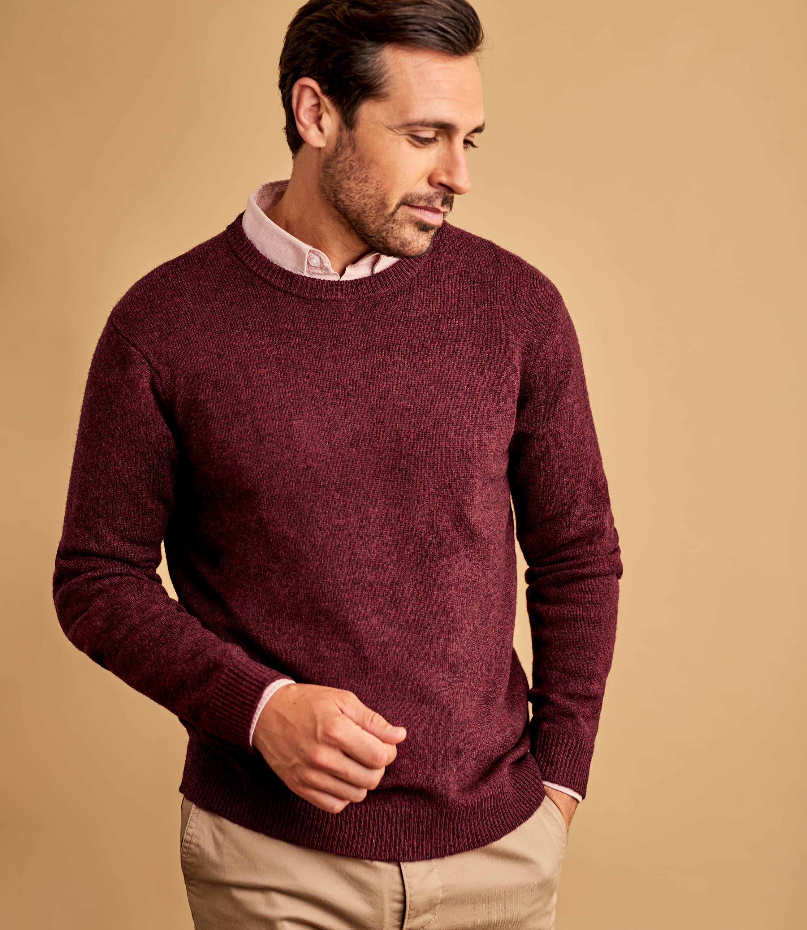 Berry Marl | Mens Lambswool Crew Neck Jumper | WoolOvers AU