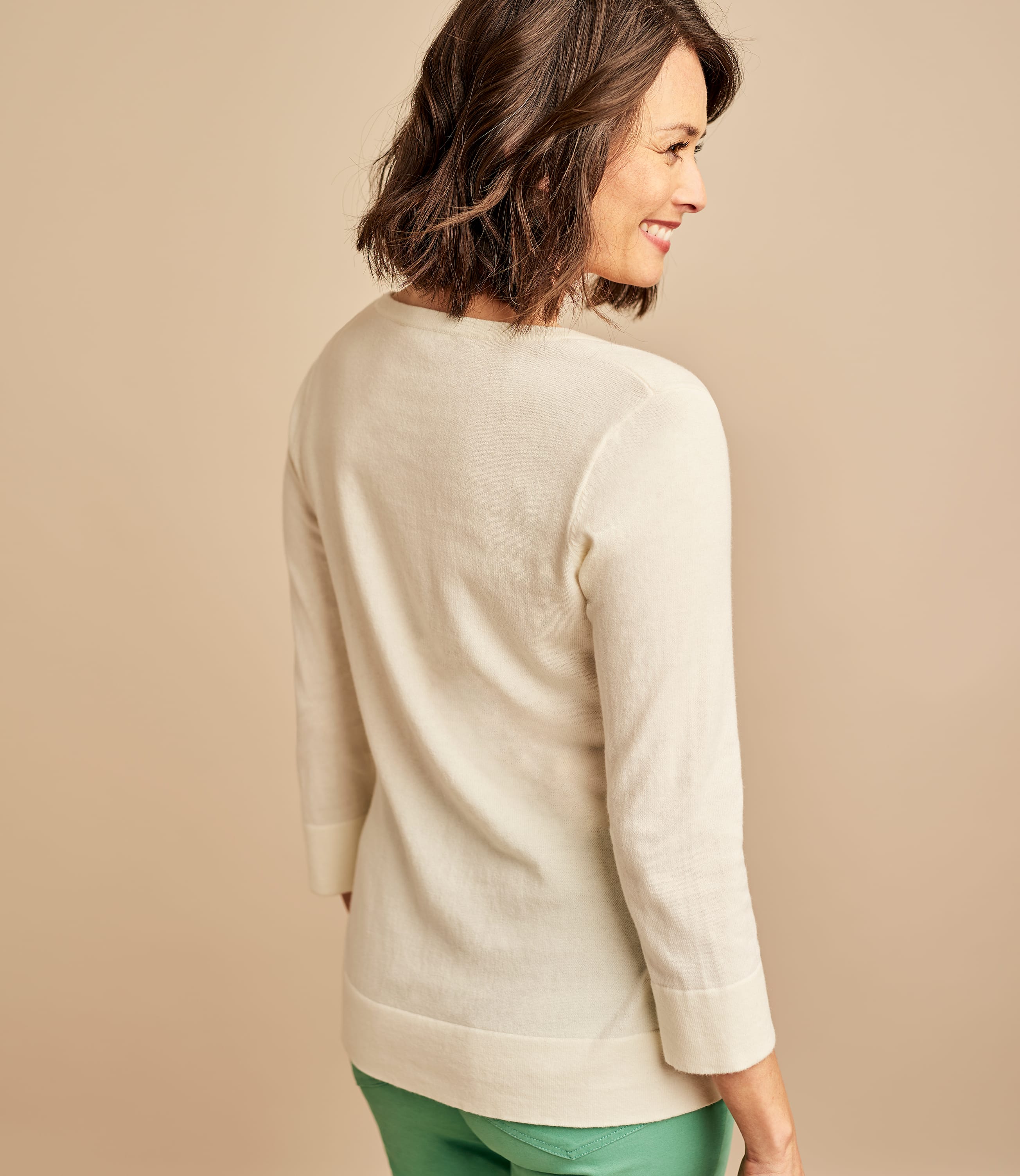 Cream Womens Cotton Cashmere Fitted Scoop Neck Jumper WoolOvers UK