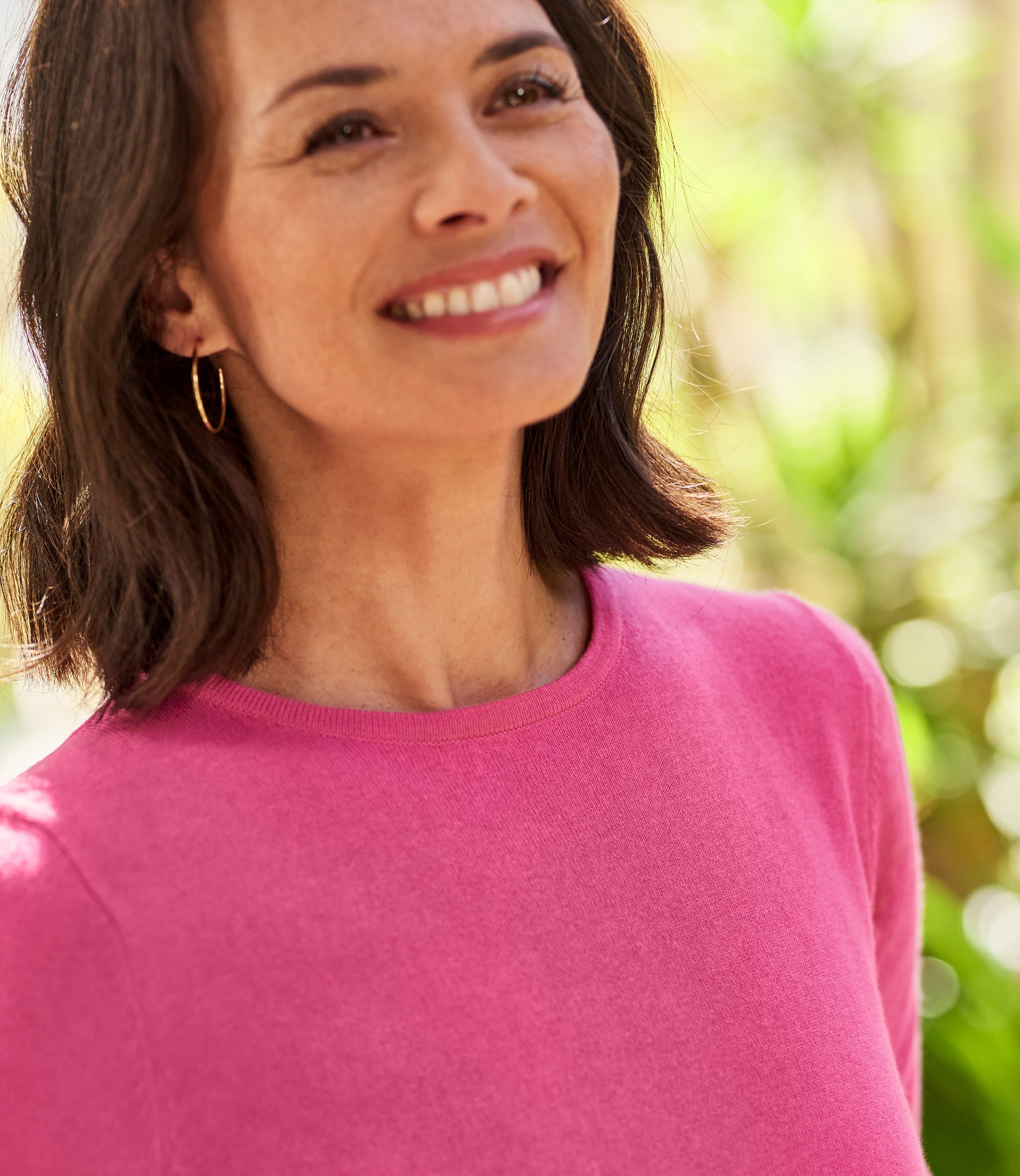 bright pink crew neck sweater