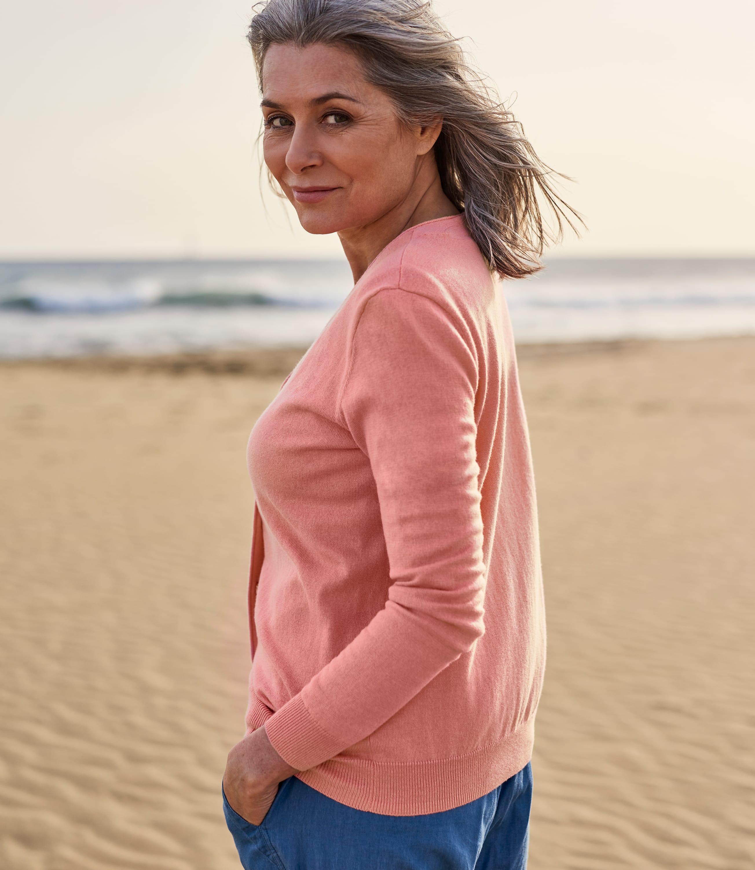 Peach Tea | Womens Silk & Cotton Soft Feel V Neck Cardigan | WoolOvers UK