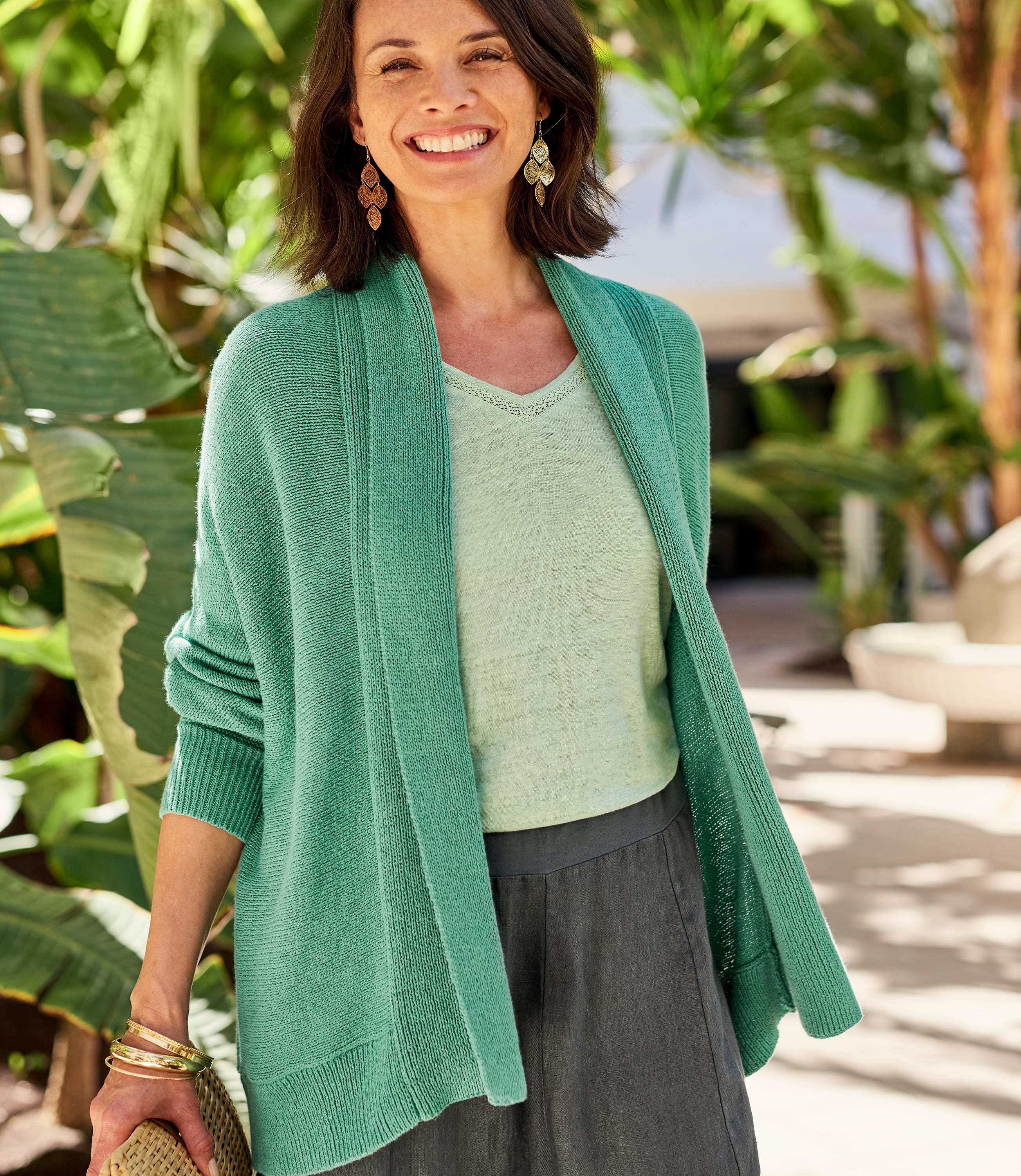 Duck Egg | Womens Linen Relaxed Cardigan | WoolOvers UK