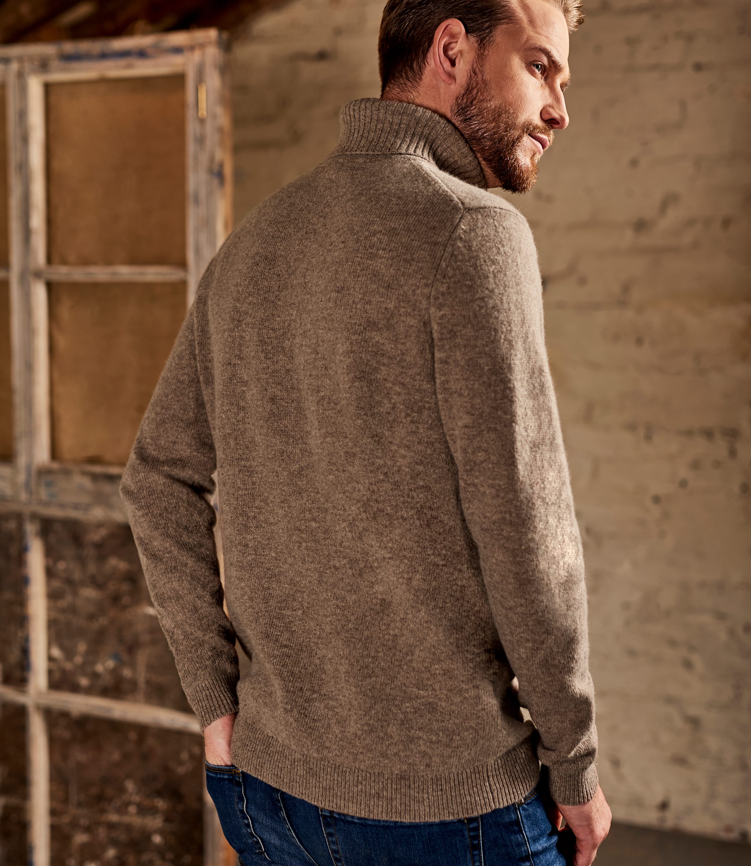 Dark Pepper | Mens Lambswool Polo Neck Jumper | WoolOvers AU