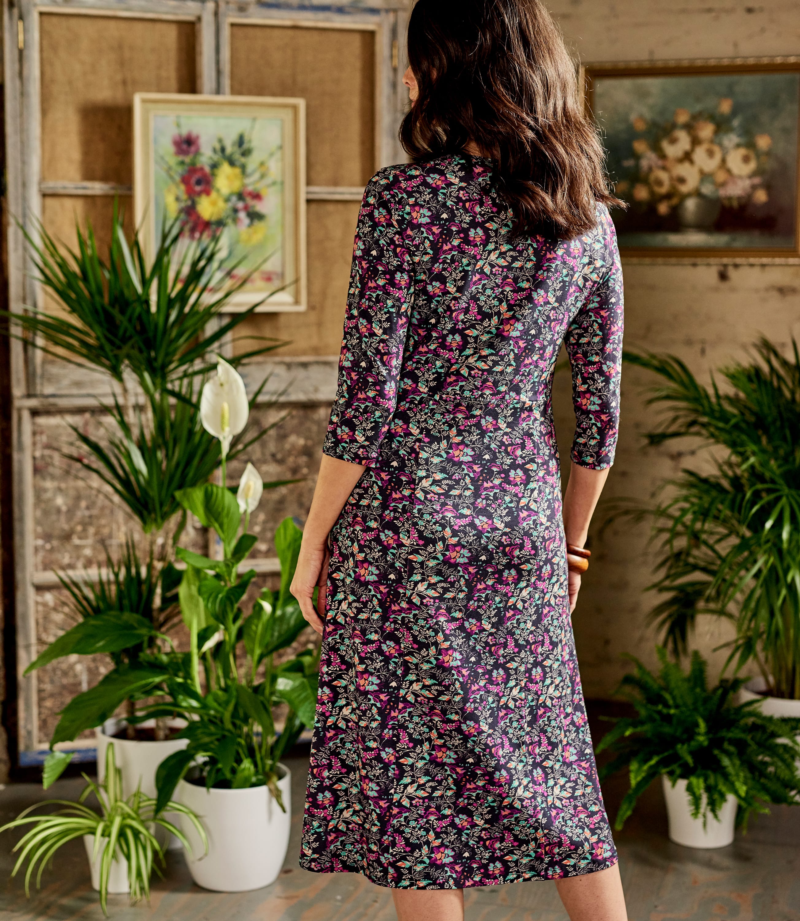 Colette Floral Print Womens Jersey Floral Tea Dress WoolOvers UK