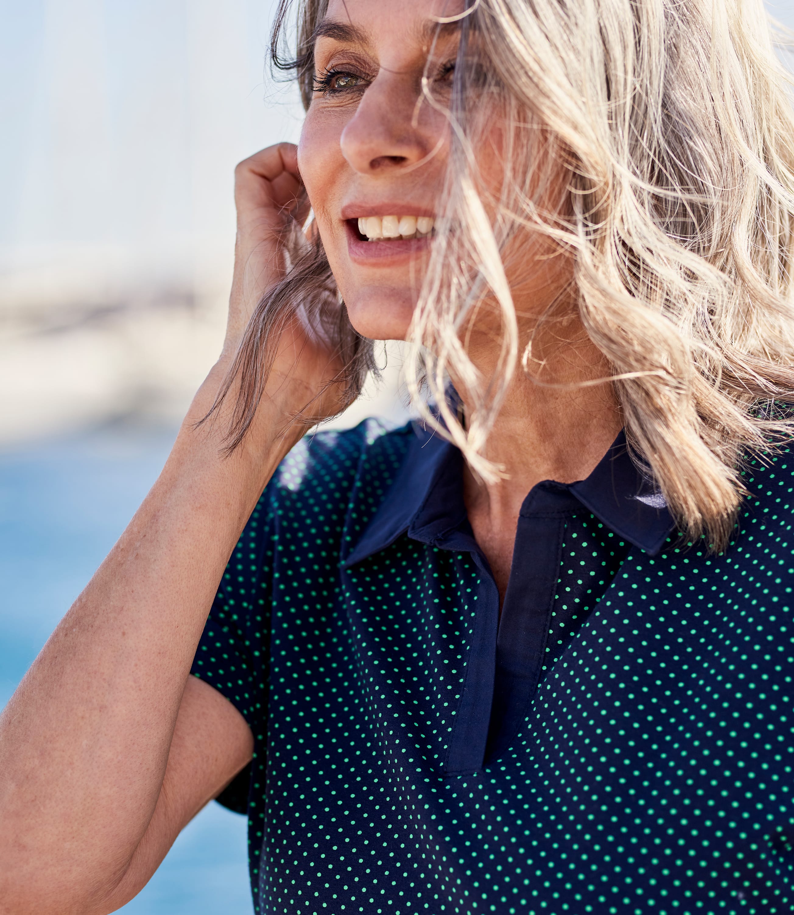 Navy/Palm Spot Womens Jersey Polo Shirt WoolOvers UK