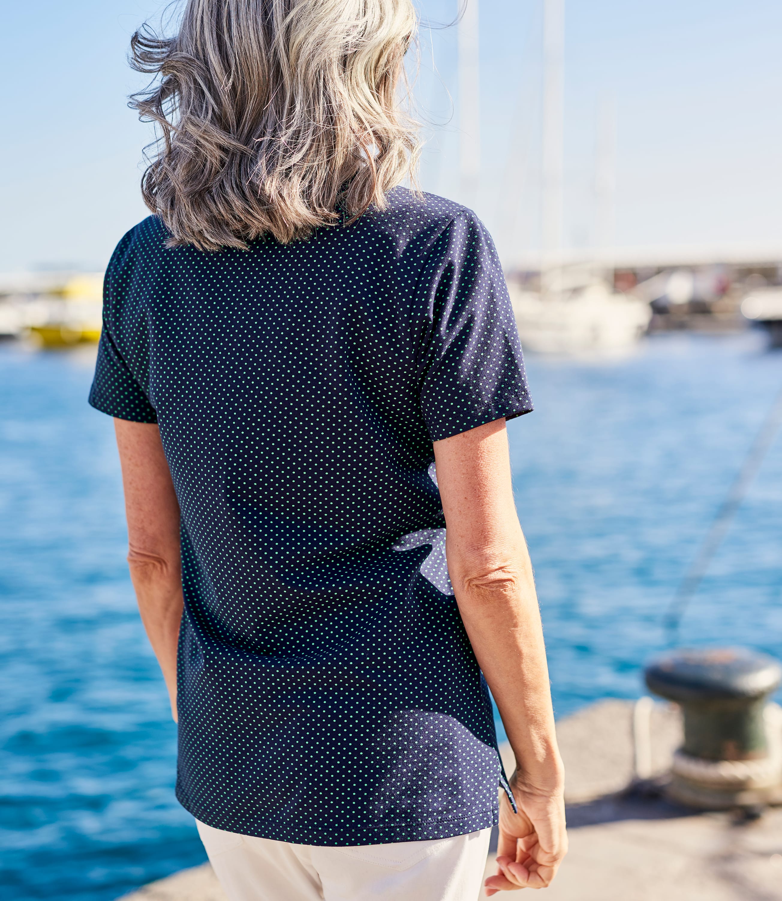 Navy/Palm Spot Womens Jersey Polo Shirt WoolOvers UK