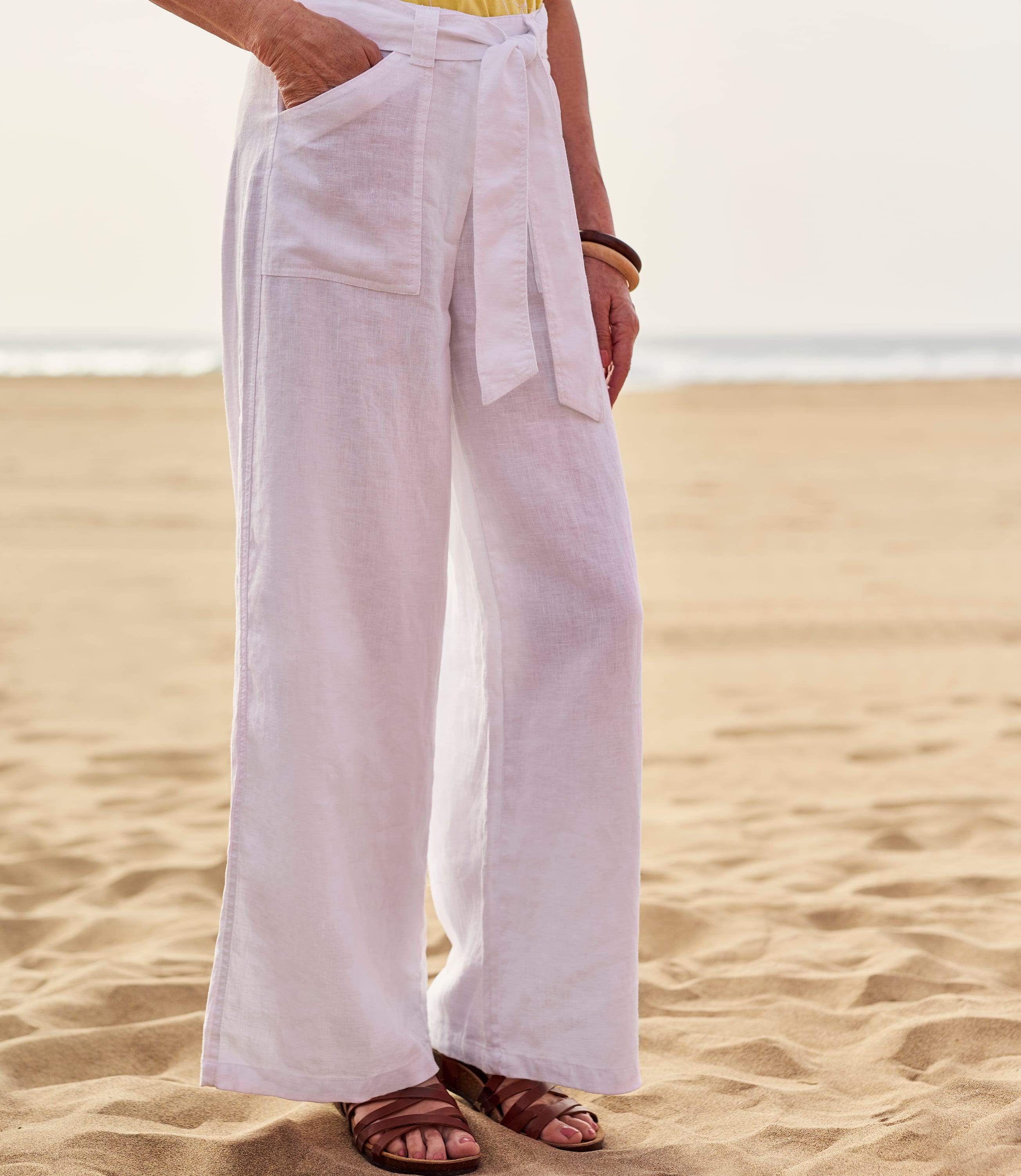 White Womens Wide Leg Linen Trousers Woolovers Us