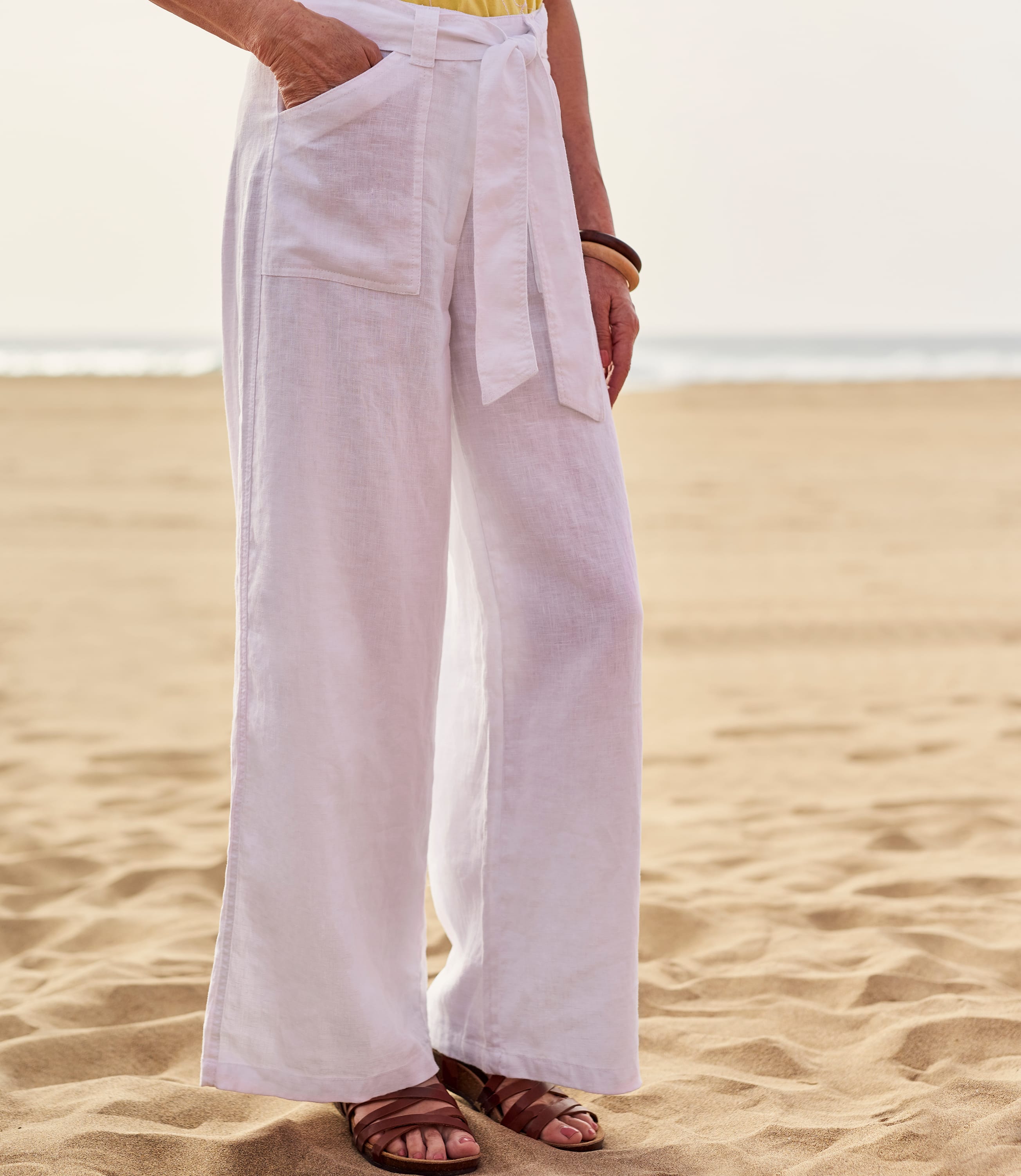 White Linen Womens Wide Leg Linen Trousers