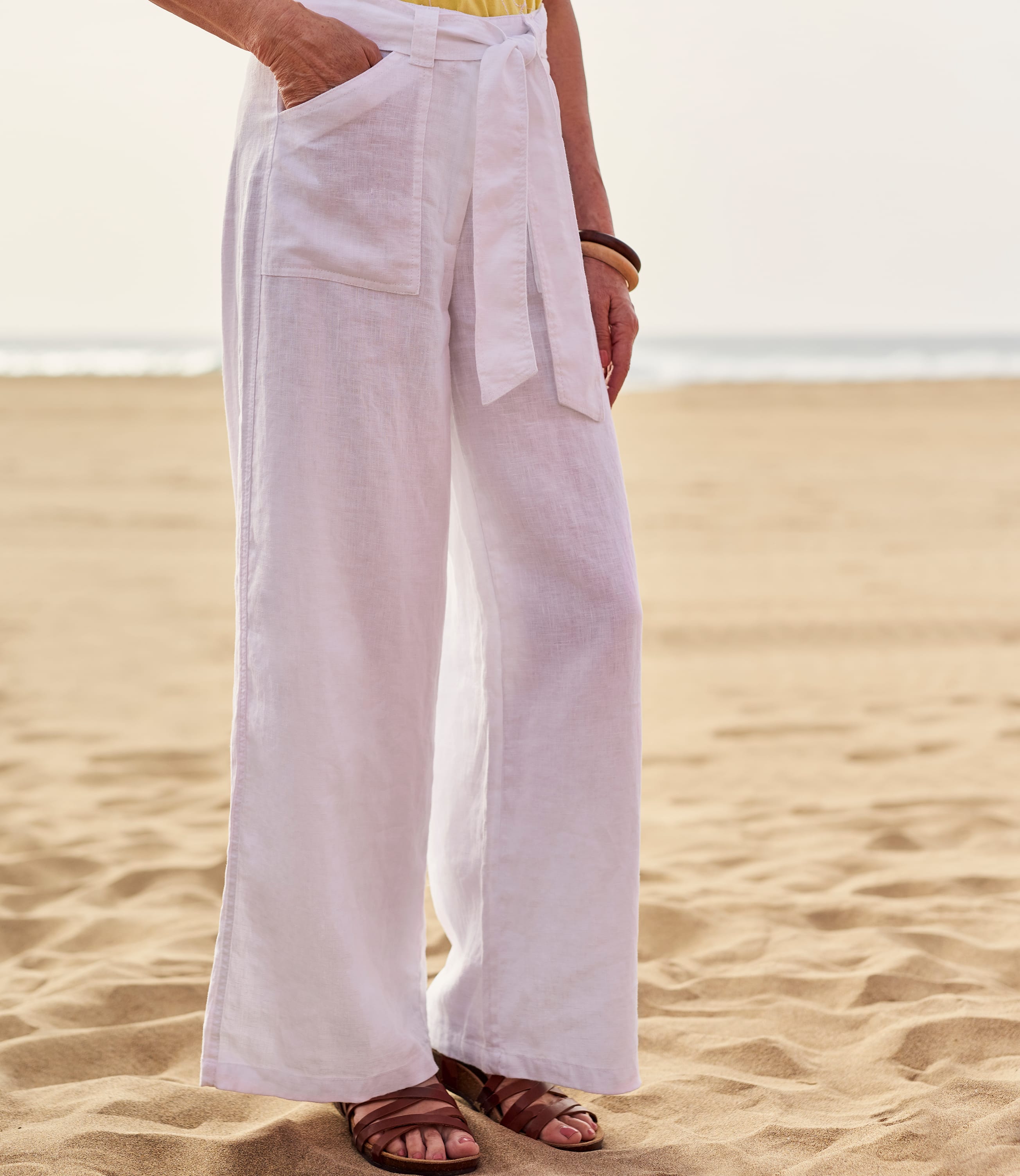 White Womens Wide Leg Linen Trousers WoolOvers US