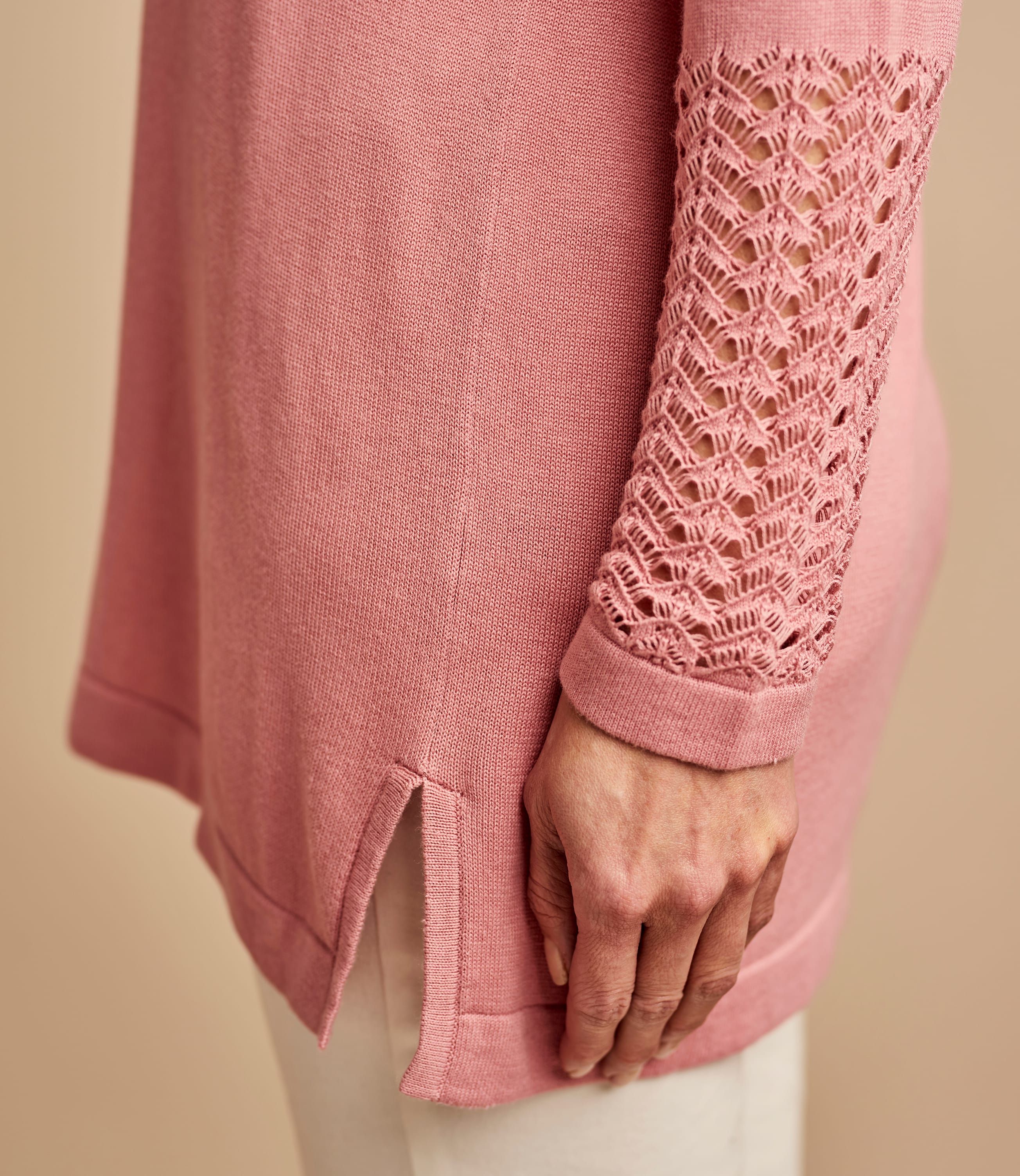 Misty Pink Womens Cotton & Viscose Pointelle Panel Jumper WoolOvers UK
