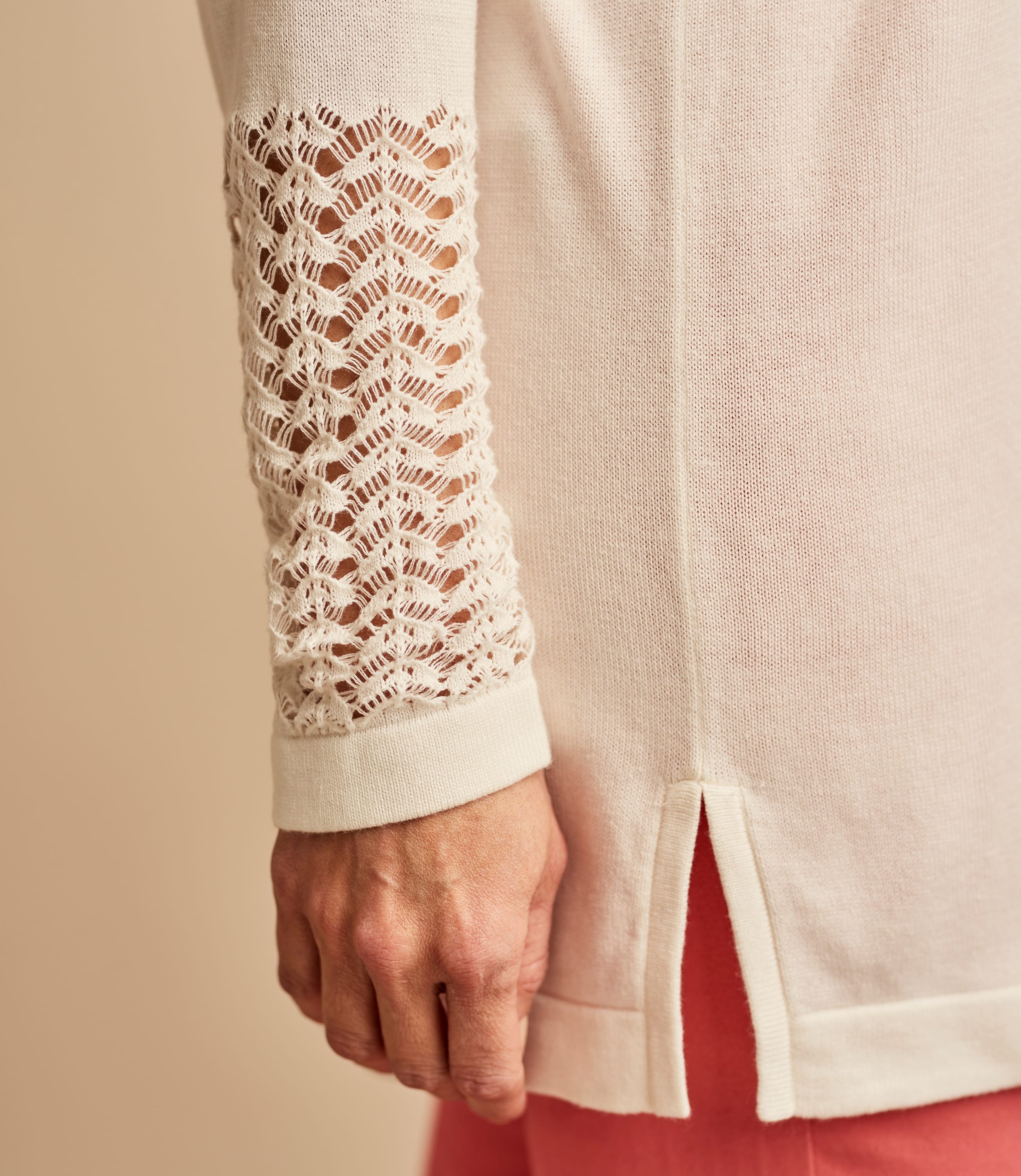 Cream Womens Cotton & Viscose Pointelle Panel Jumper WoolOvers AU