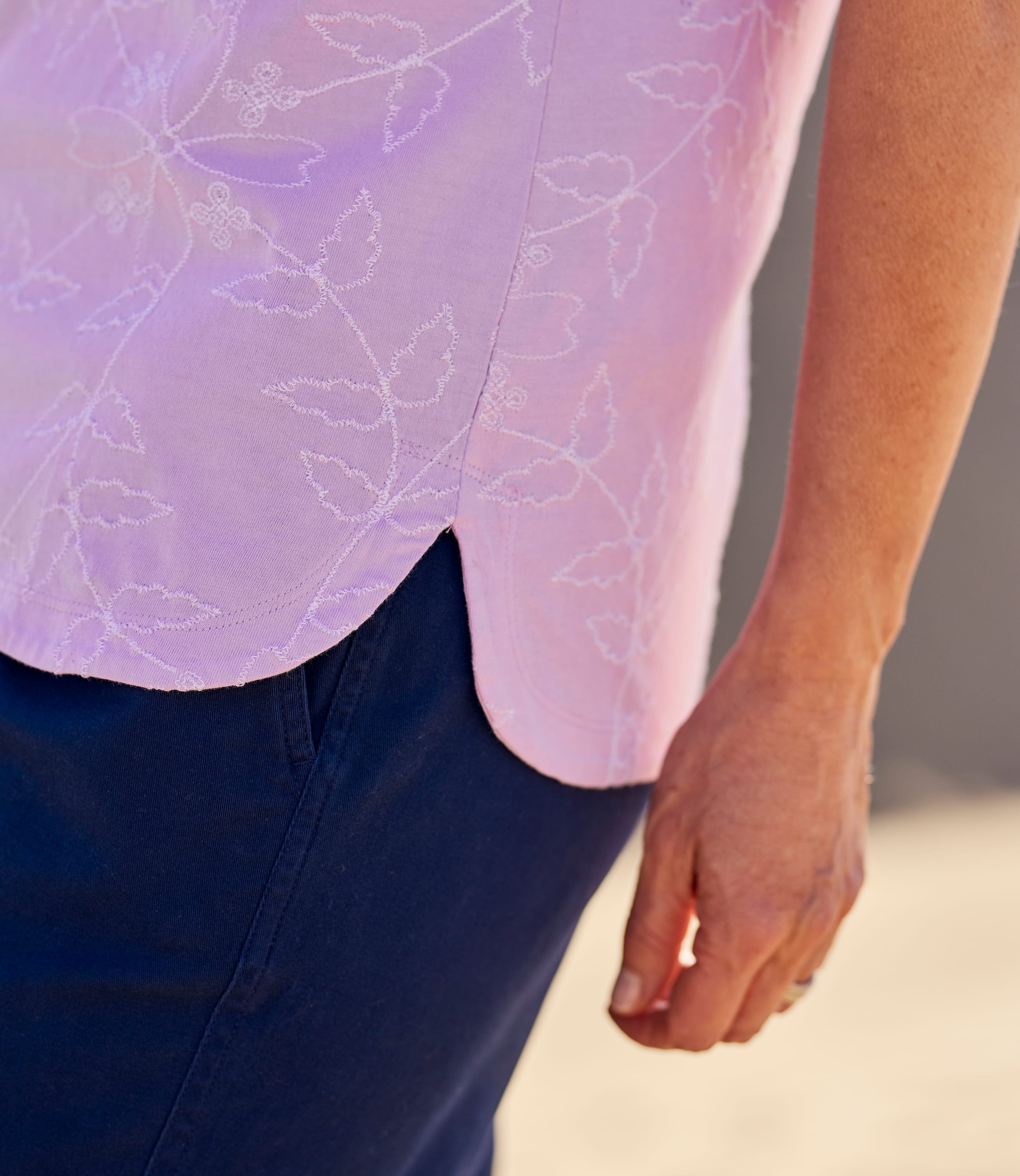 Lilac Womens Cotton Floral Embroidered TShirt WoolOvers UK