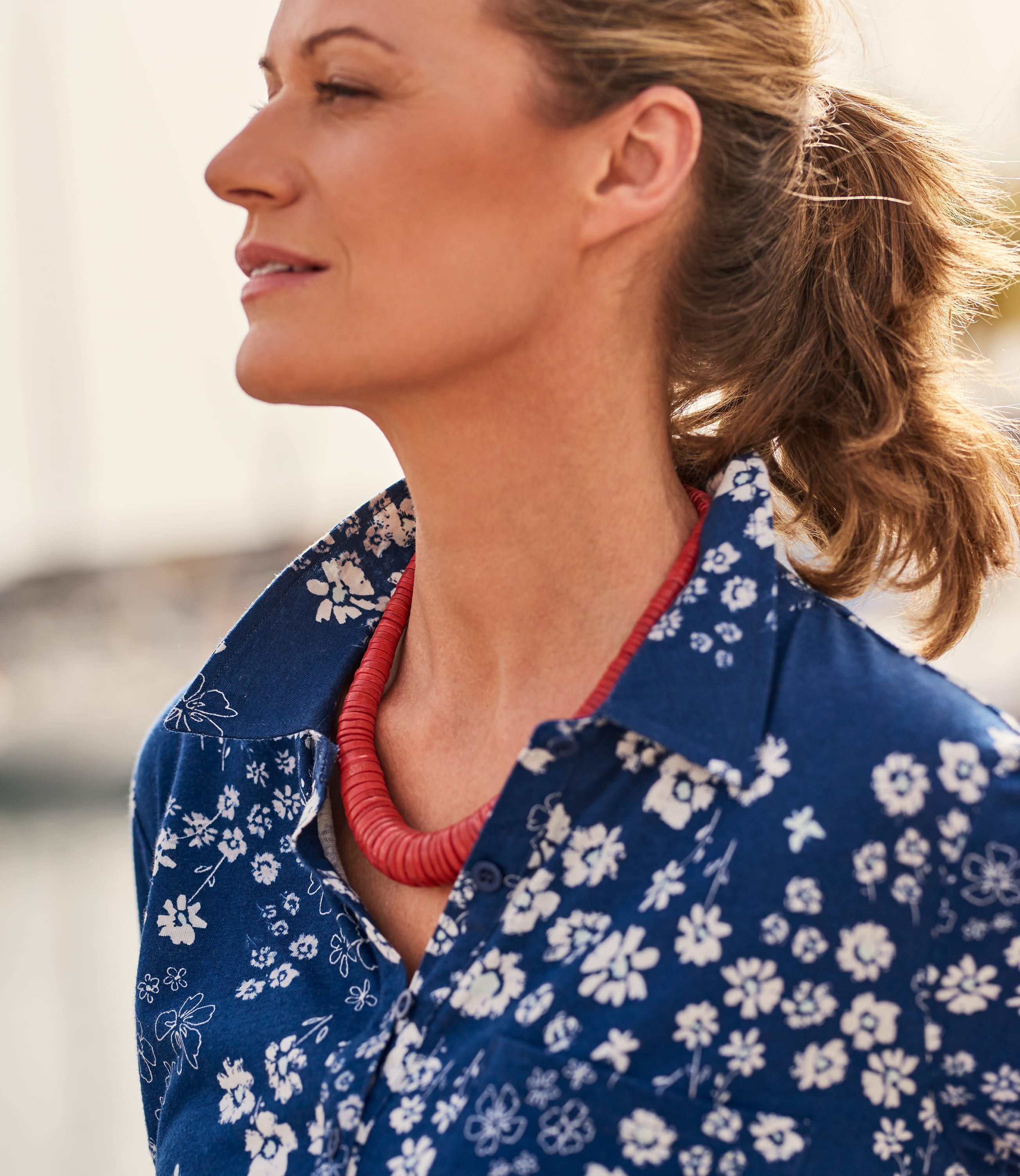 Blue Floral Print Womens Jersey Shirt Dress WoolOvers UK