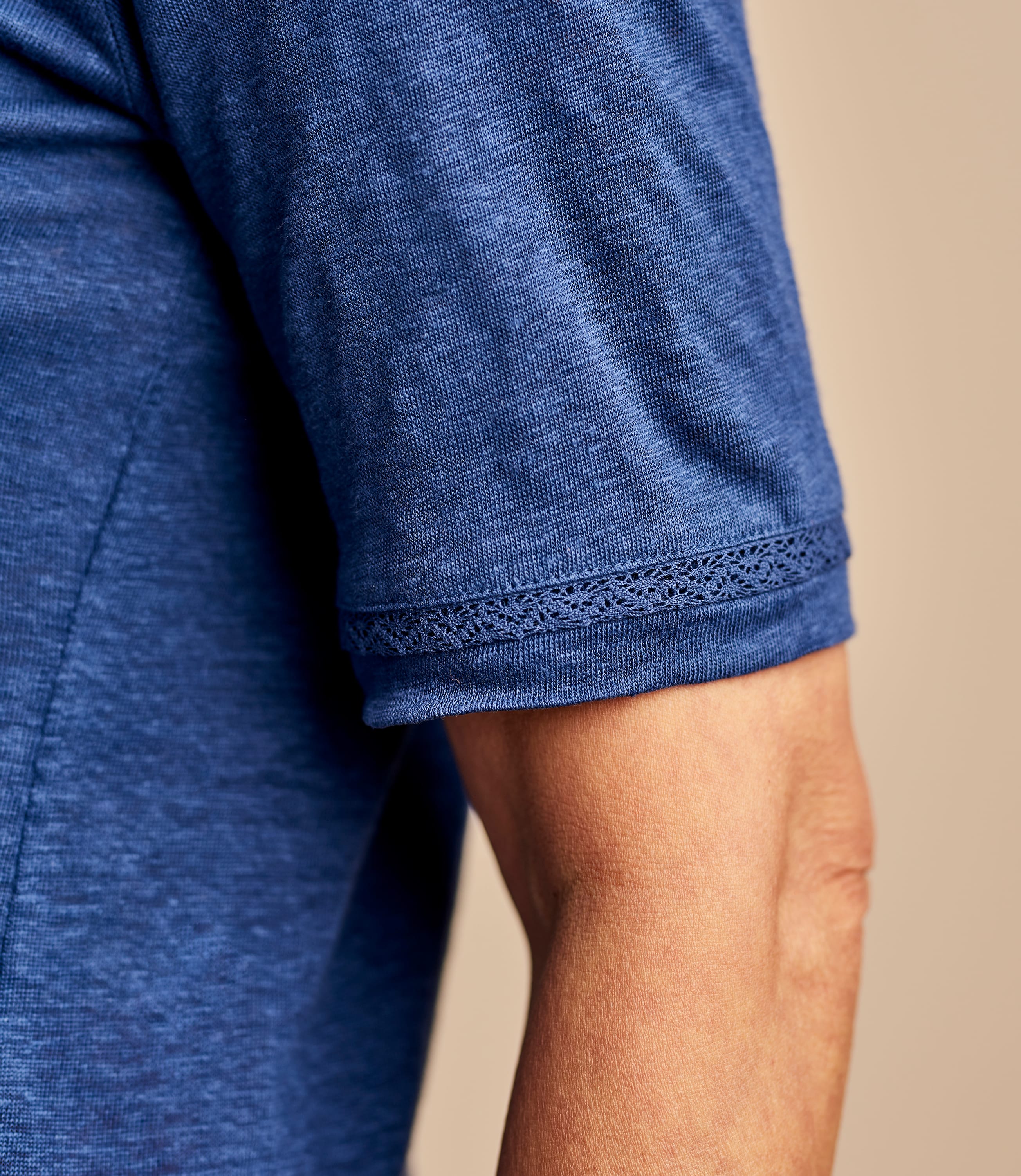 Navy Womens Linen Jersey V Neck Top WoolOvers AU