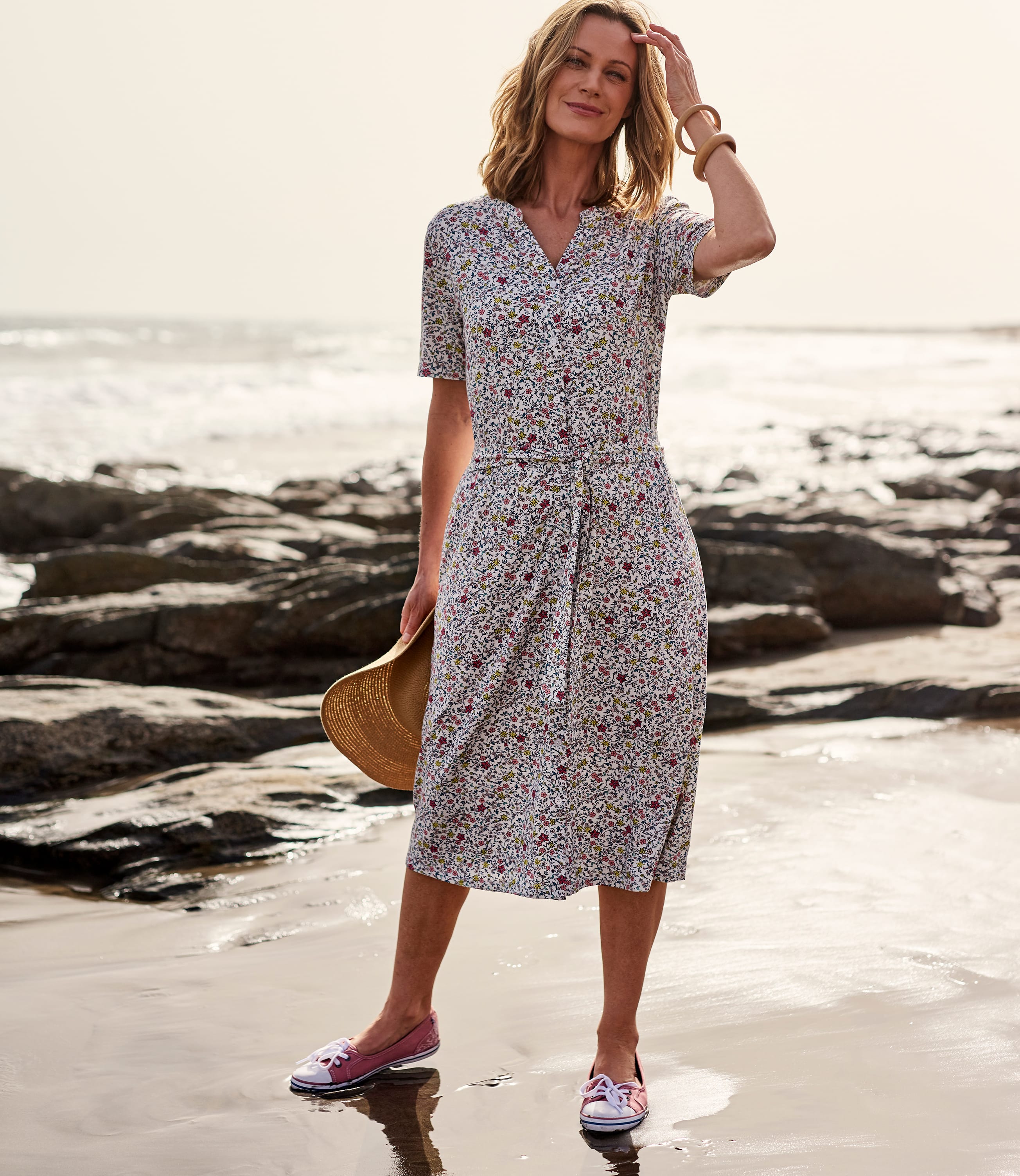 Ditsy Print | Womens Button Through Jersey Dress | WoolOvers AU