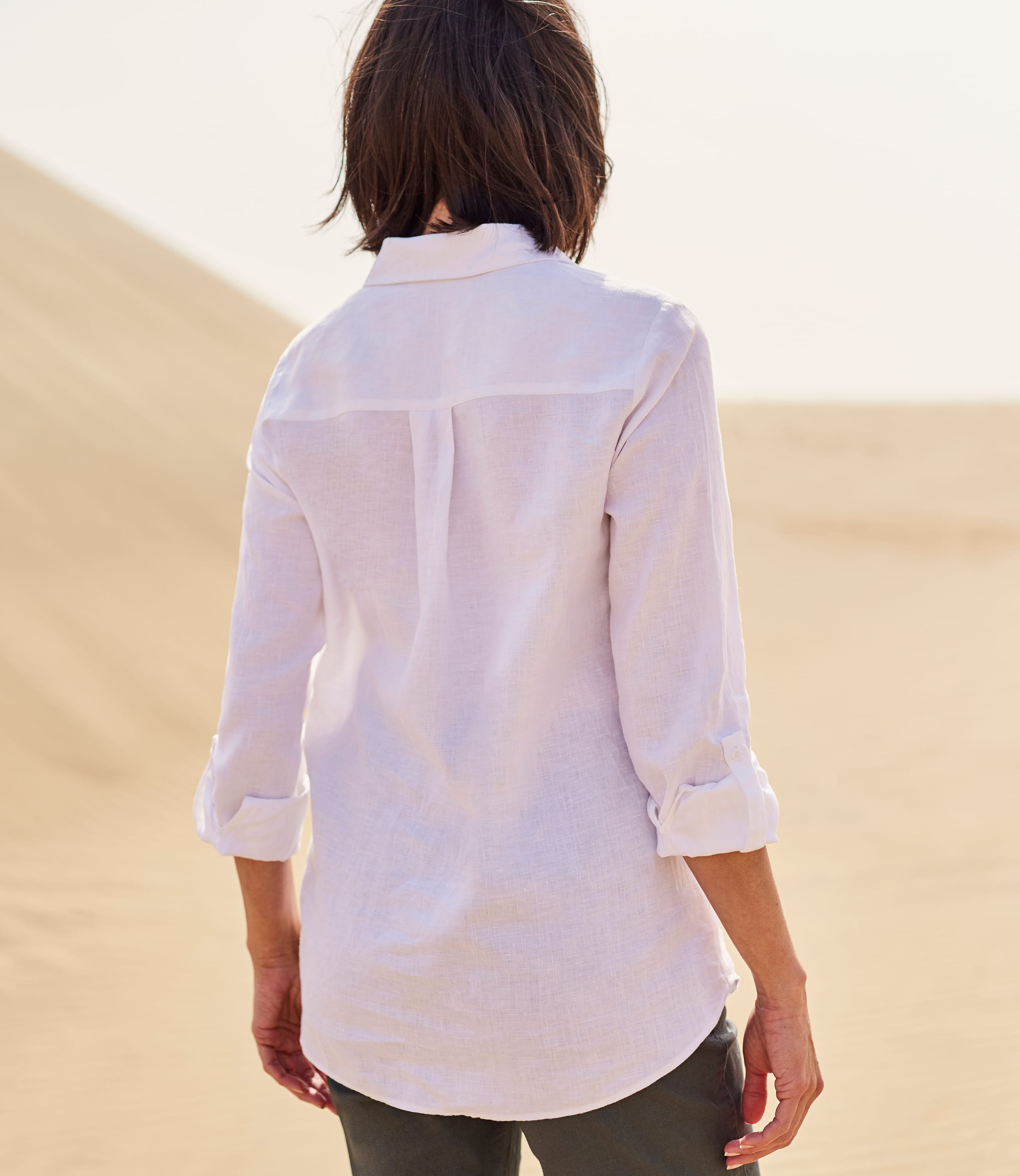 White | Womens Pocket Detail Linen Shirt | WoolOvers US