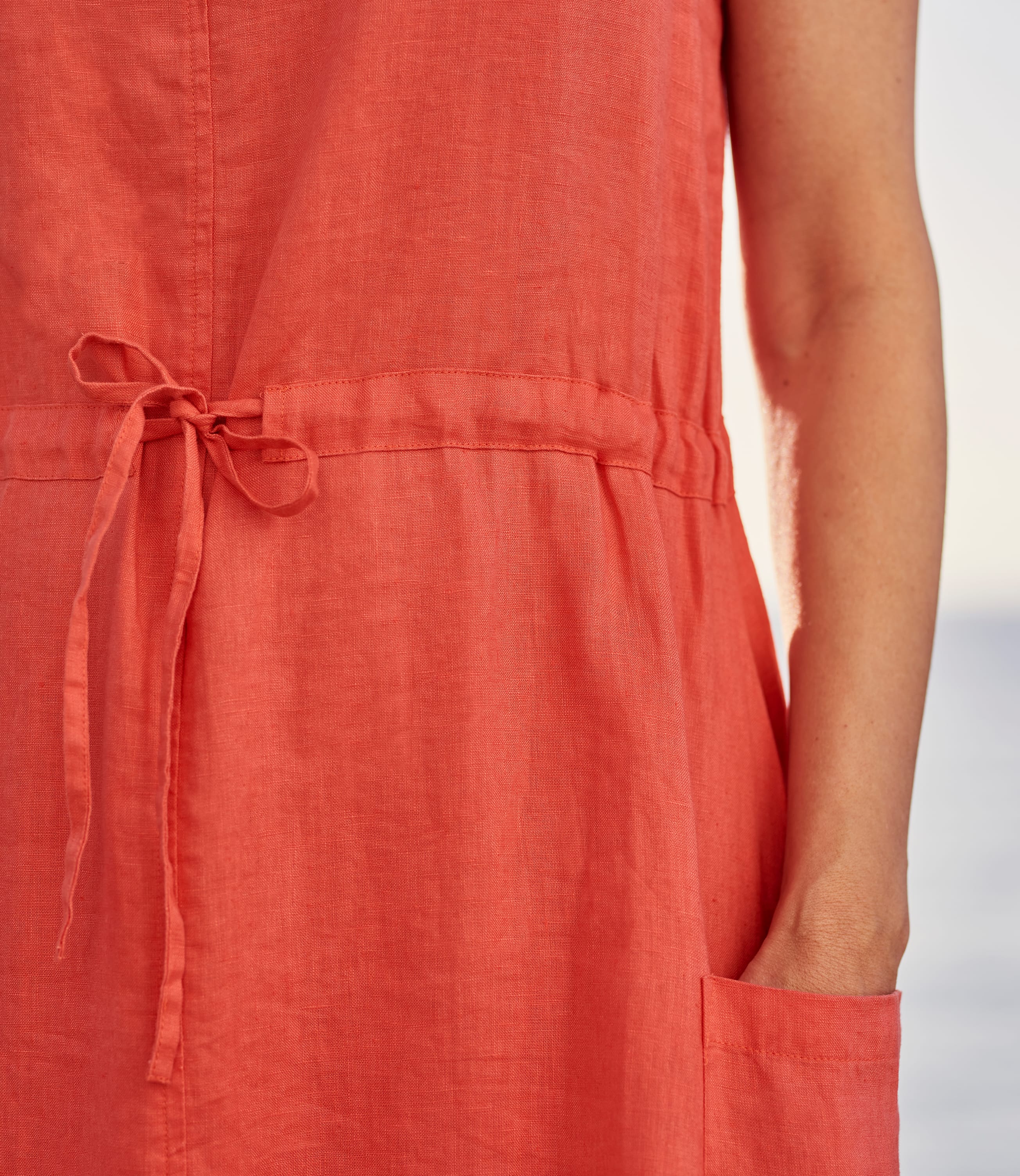 Papaya Womens Linen Pocket Tie Waist Dress WoolOvers US