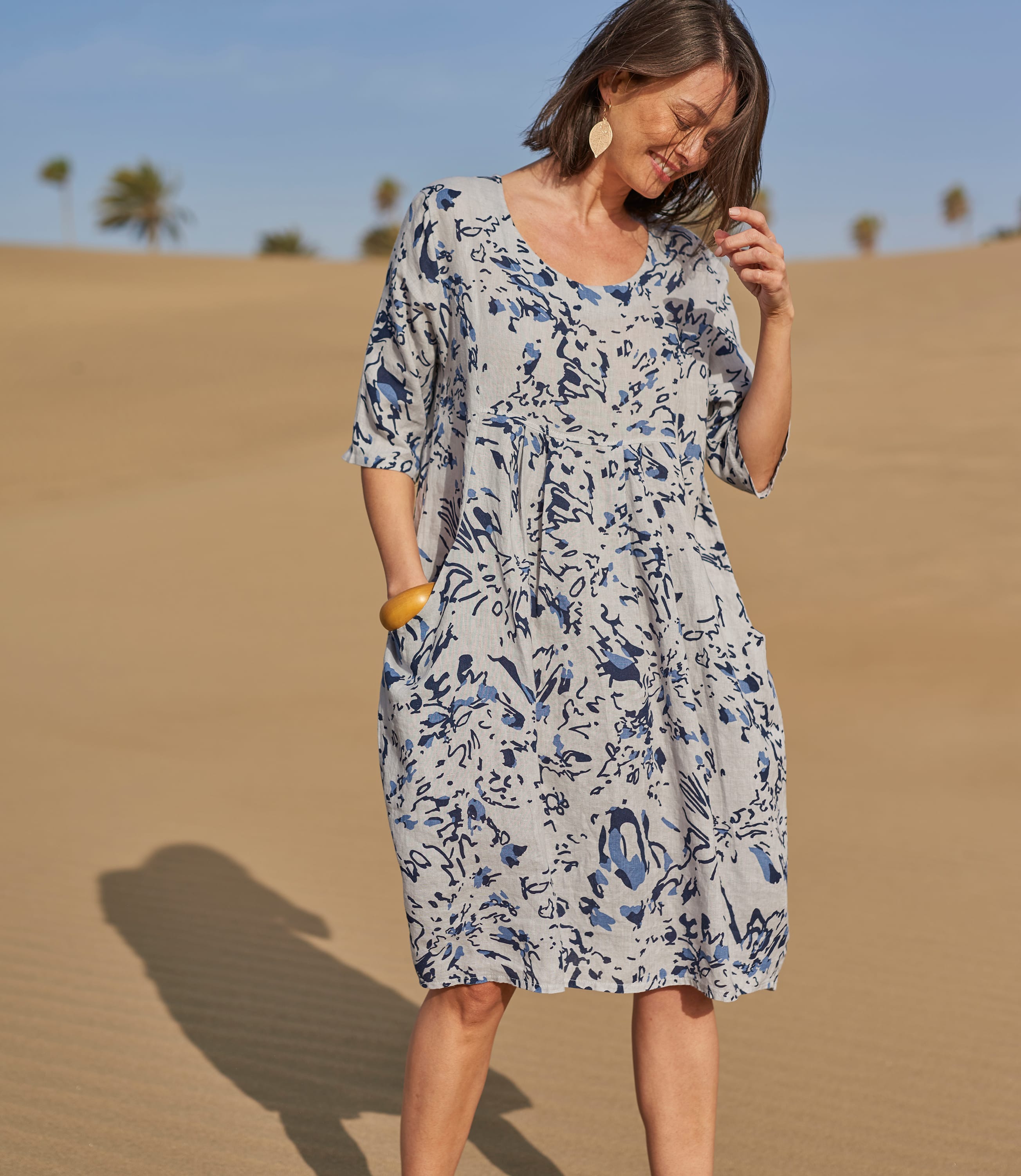 Abstract Print | Womens Linen Pocket Tunic Dress | WoolOvers US
