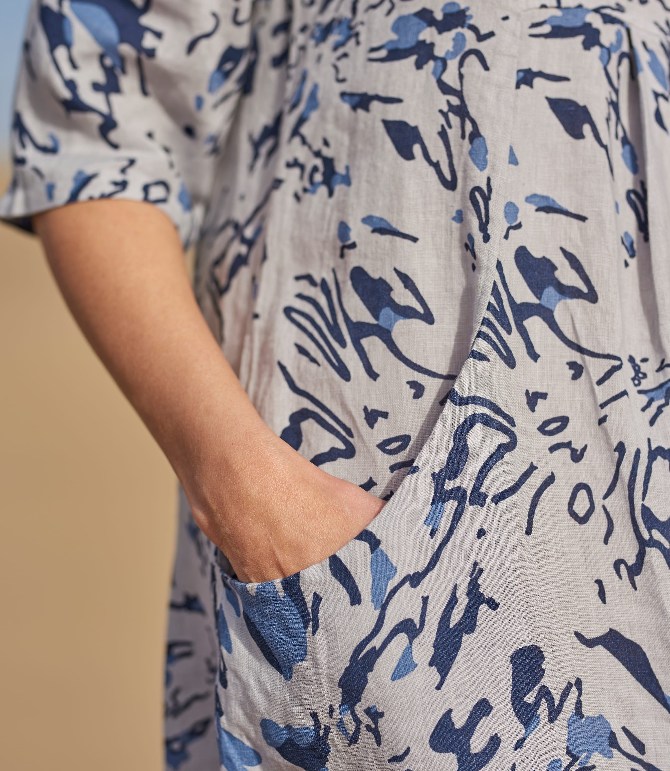 Abstract Print Womens Linen Pocket Tunic Dress WoolOvers AU