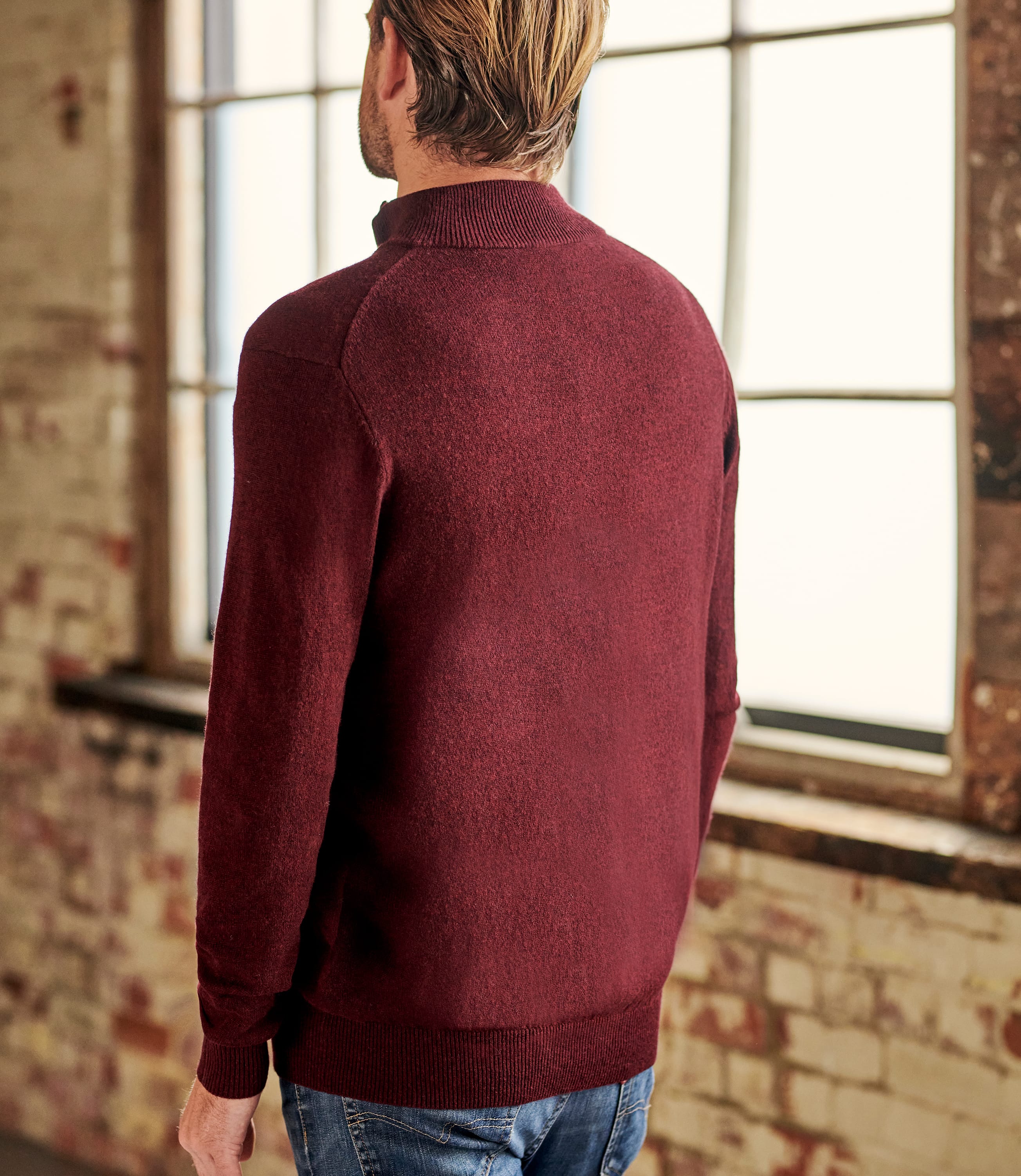 Merlot Cashmere And Merino Zip Neck Jumper Woolovers Uk