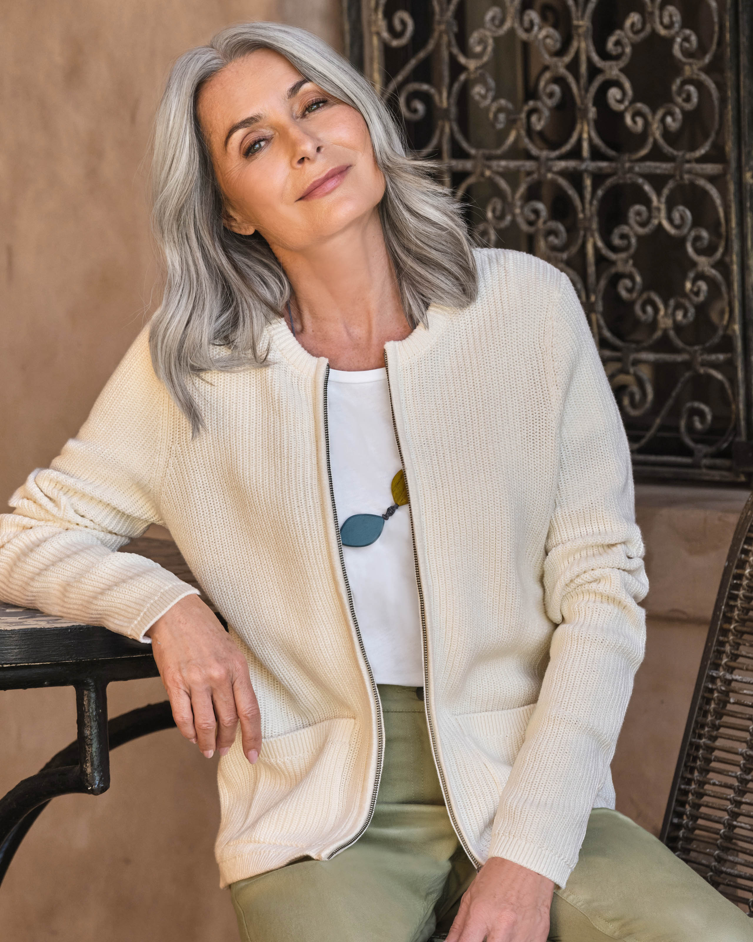 Through Pockets Cream | Zip Through Pocket Cardigan | WoolOvers AU