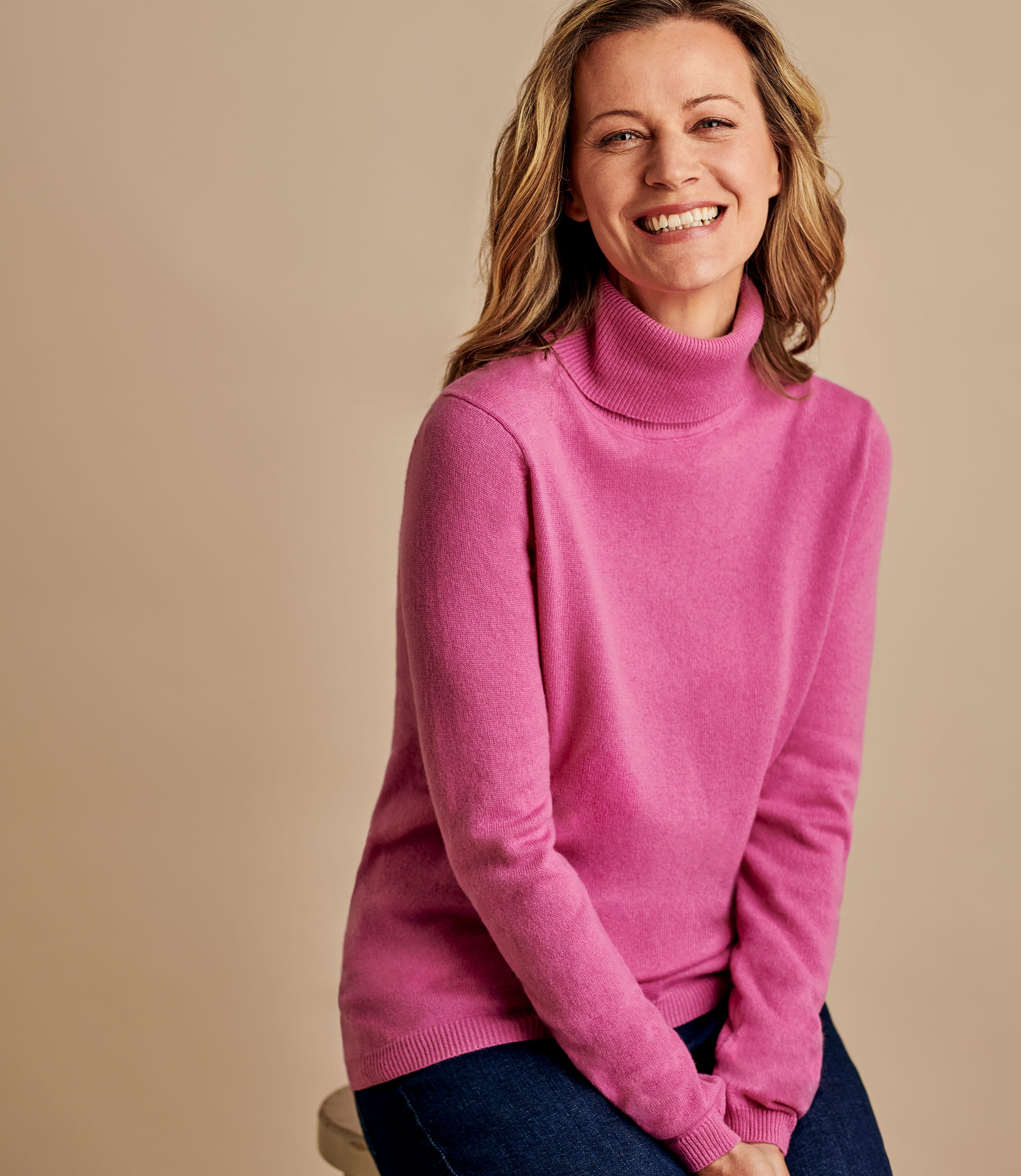 Pink Flambe | Cashmere & Merino Fitted Polo Neck Knitted Jumper ...