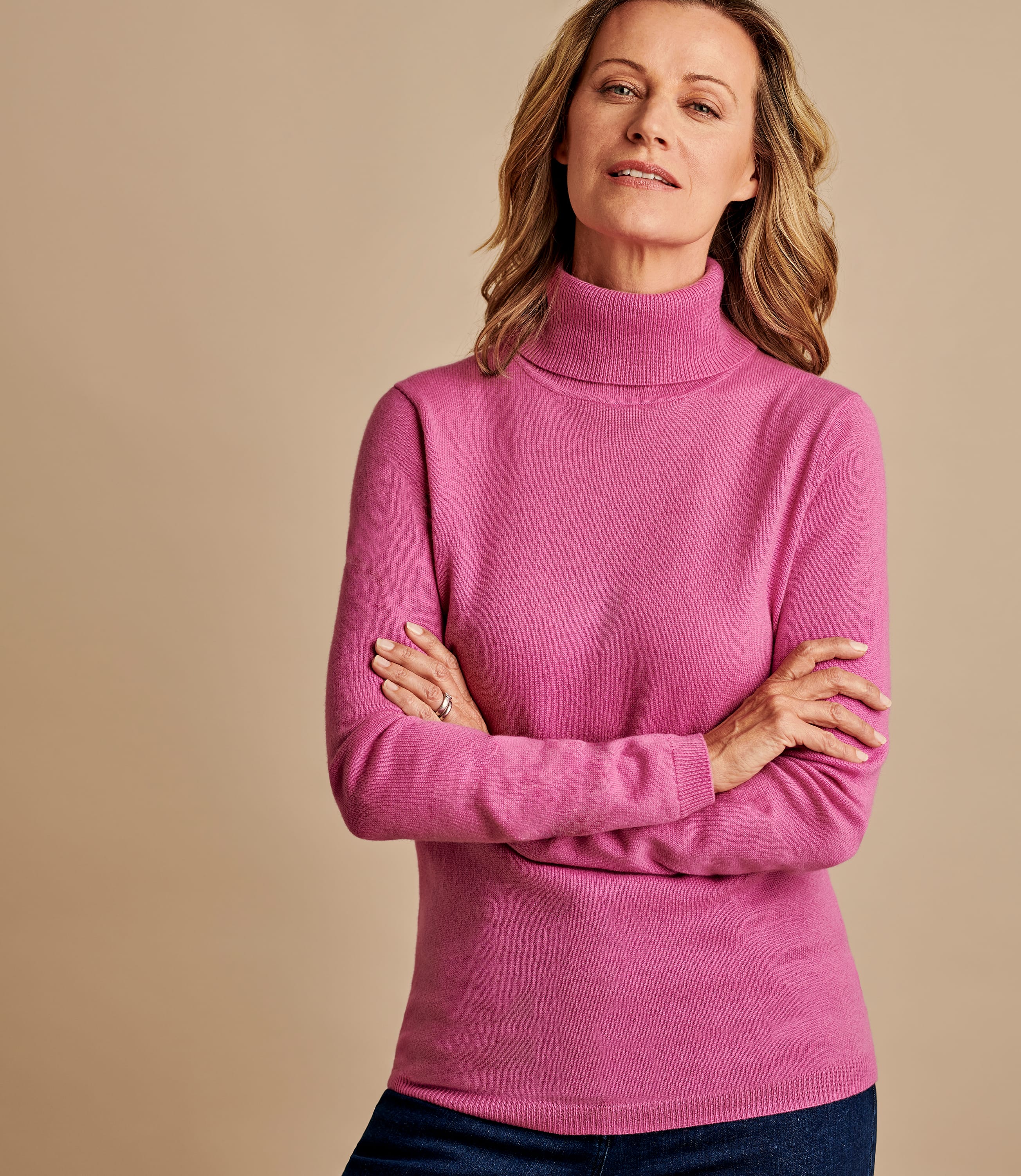 Pink Flambe | Cashmere & Merino Fitted Polo Neck Knitted Jumper ...