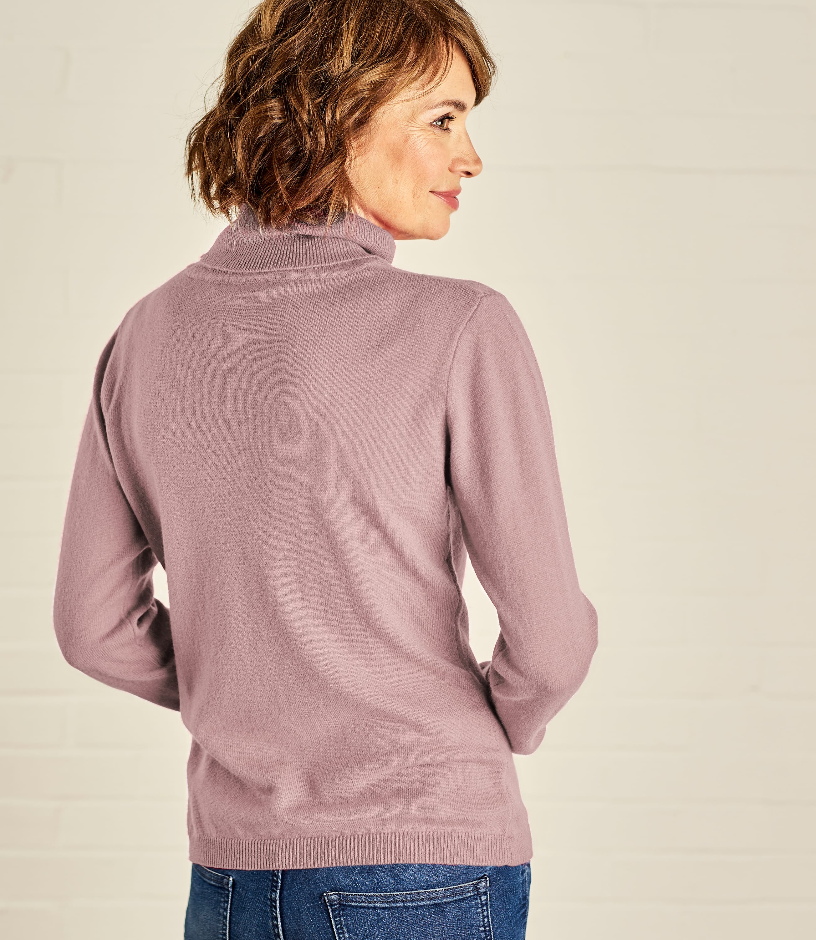 Chalky Pink Womens Cashmere And Merino Fitted Polo Neck Knitted Jumper