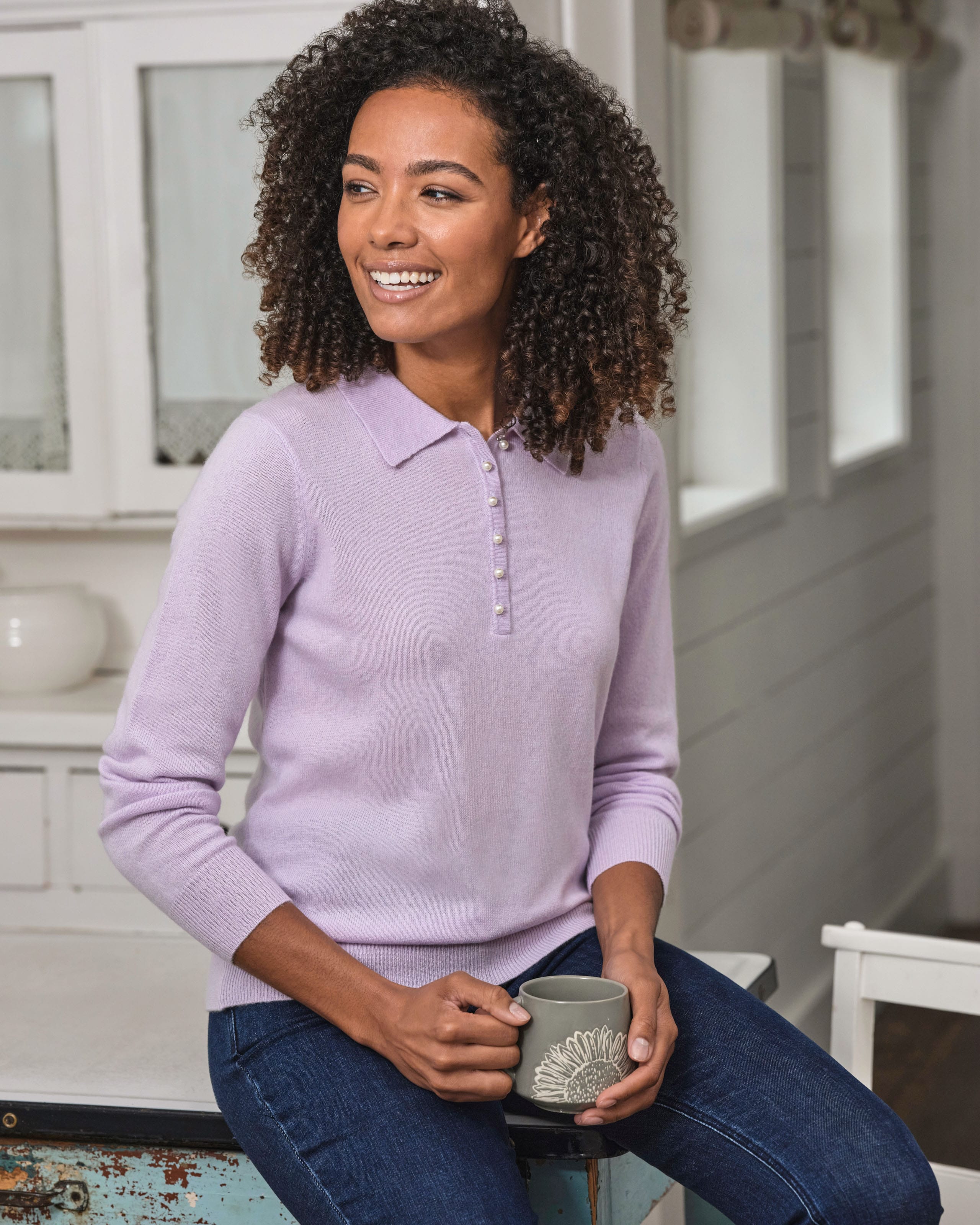 Mistfall Pure Cashmere Long Sleeve Polo Shirt – Men's/Women's