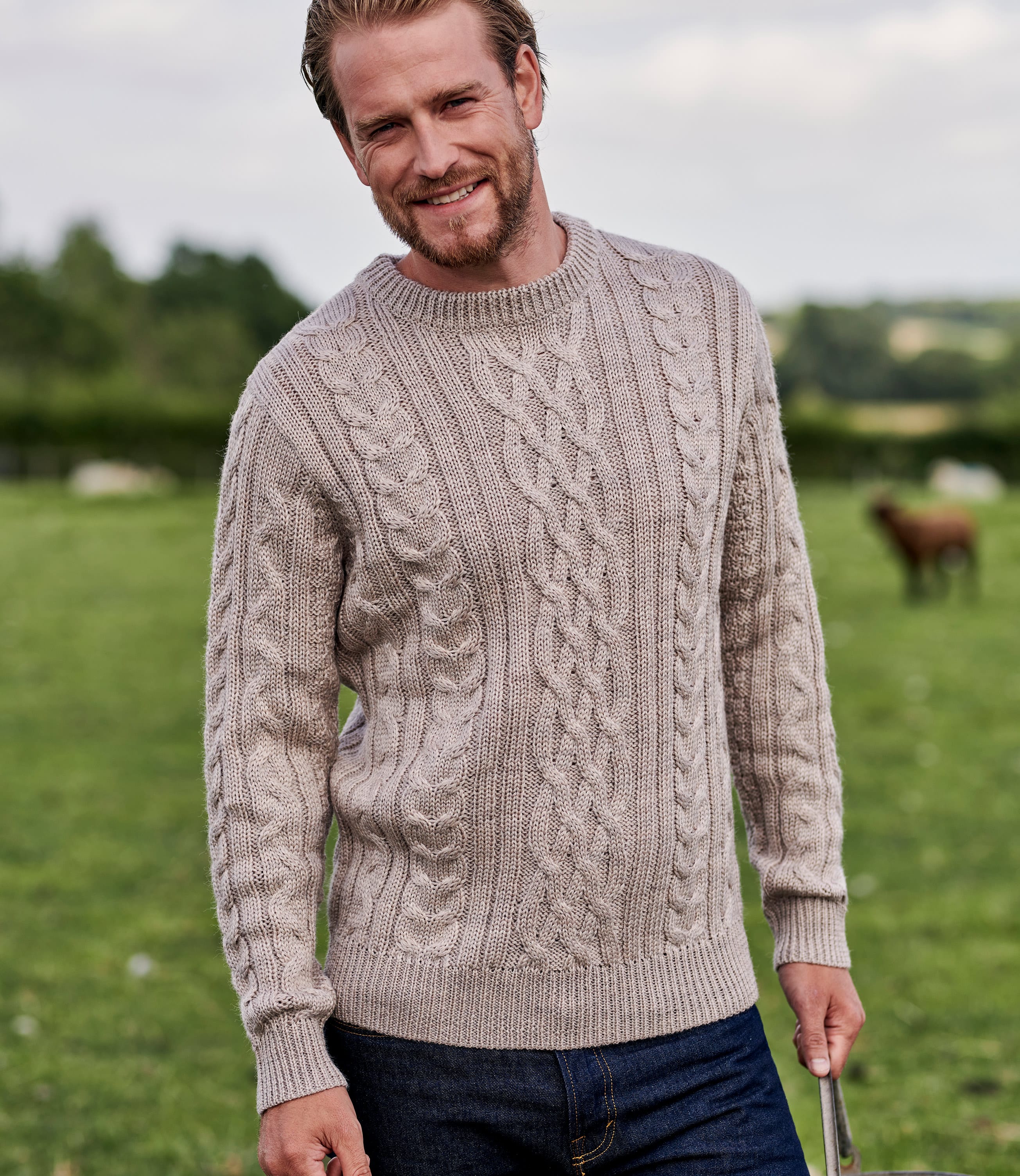 Plum Jam | Mens Pure Wool Aran Knitted Sweater | WoolOvers US