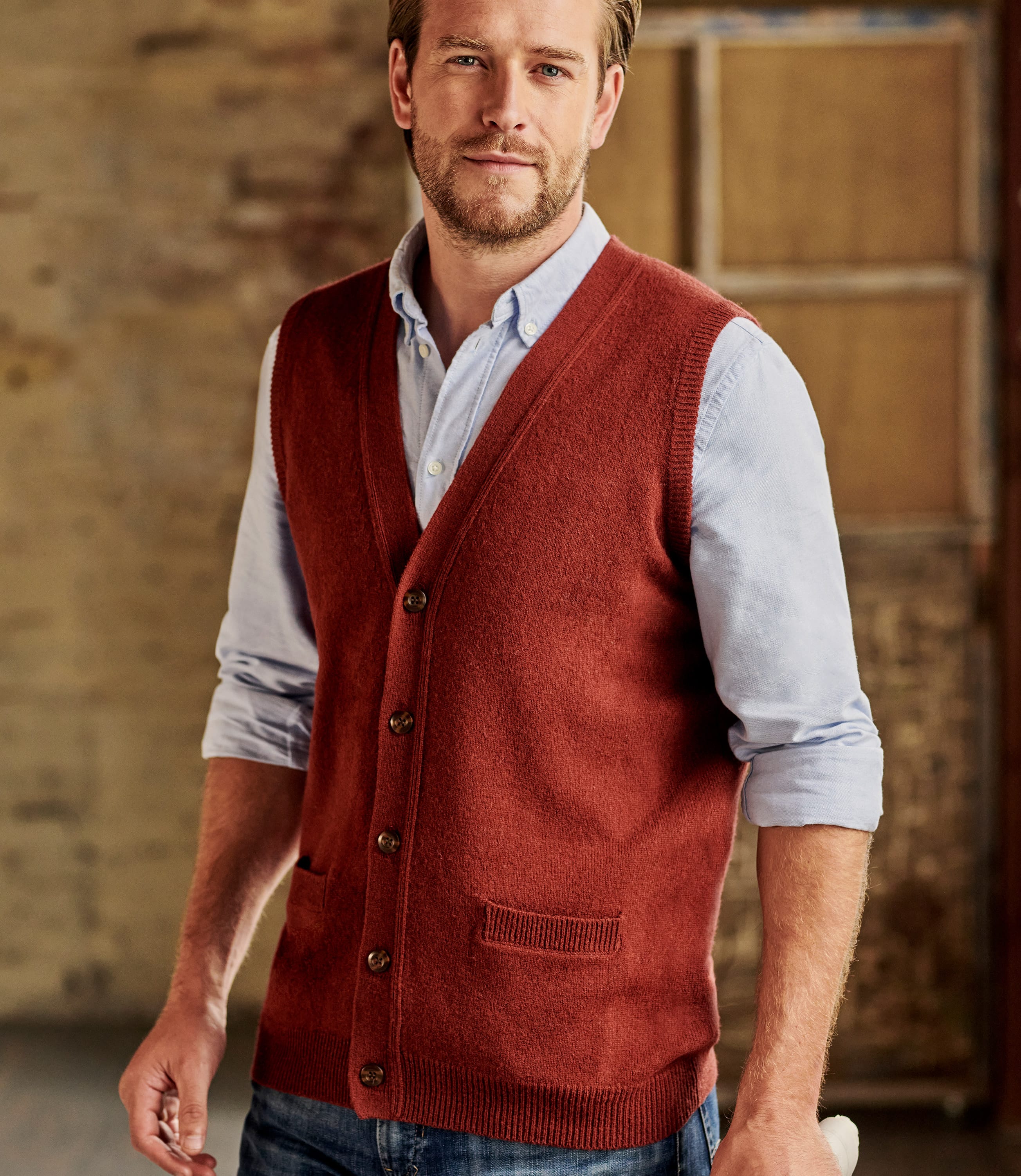 Auburn Mens Lambswool Knitted Vest WoolOvers US